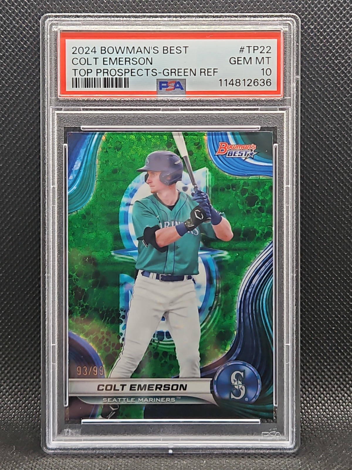 2024 Bowman’s Best Prospect – Colt Emerson TP-22 – Green Ref. /99 – PSA 10!