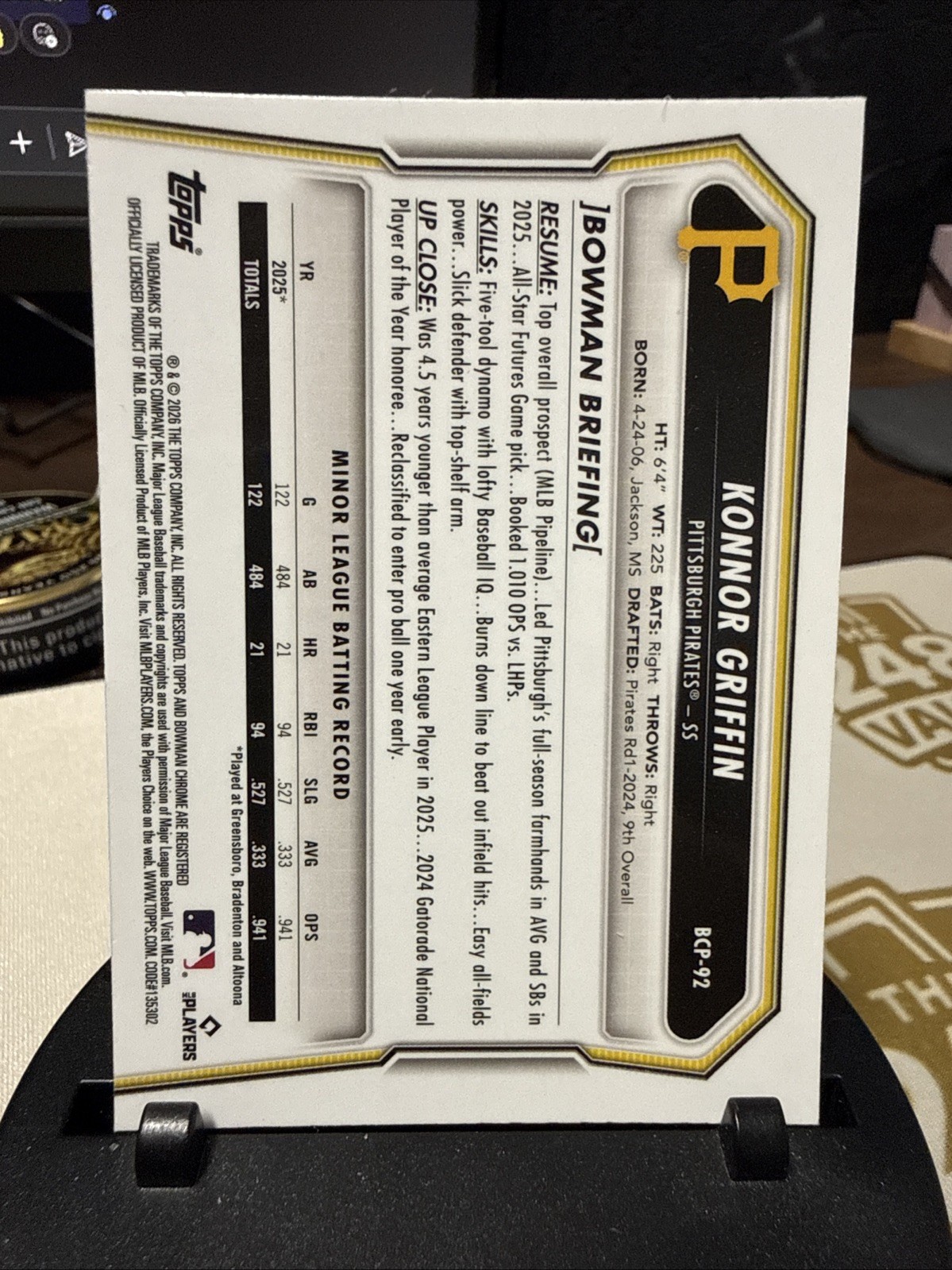 2026 Bowman Chrome Konner Griffin Pirates Prospect #BCP-92
