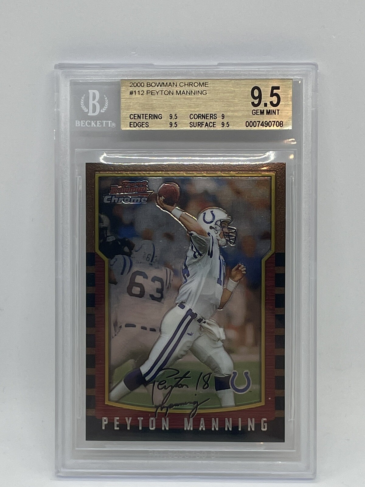 2000 Bowman Chrome 112 Peyton Manning Beckett BGS 9.5 GM Gem Mint Colts Brady