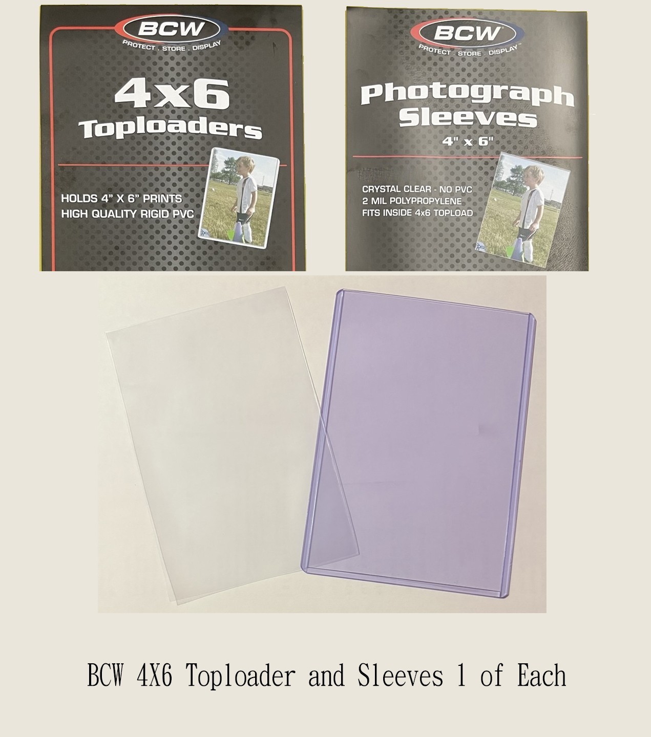(1ct) BCW 4″x6″ Toploader and Sleeves Set in Loose Bag (READ Description)