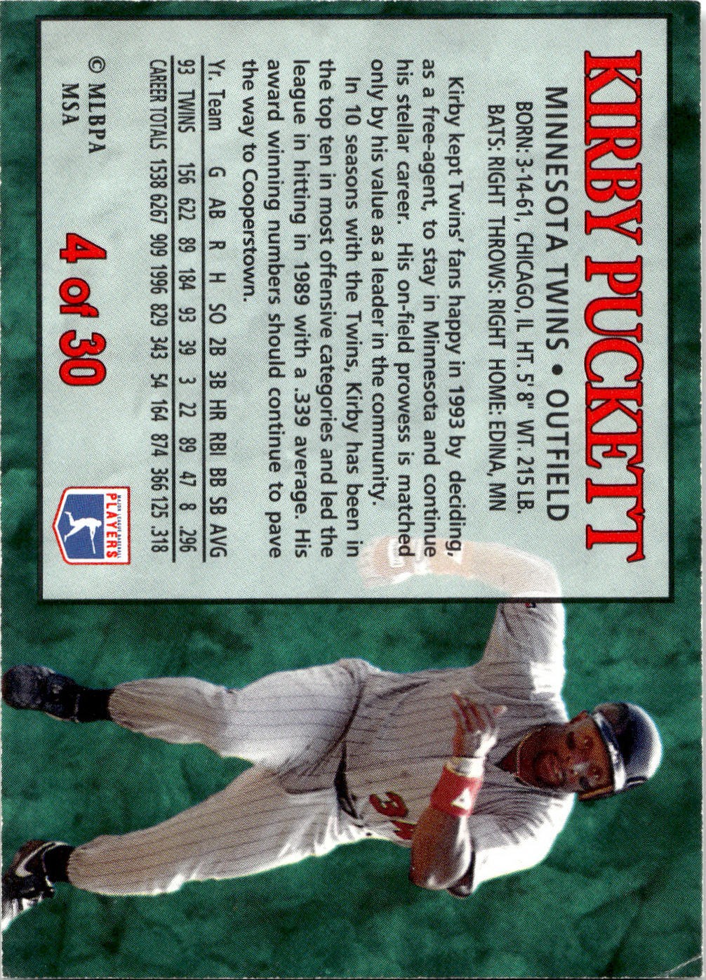1994 Post Cereal #4 Kirby Puckett TWINS HOFer