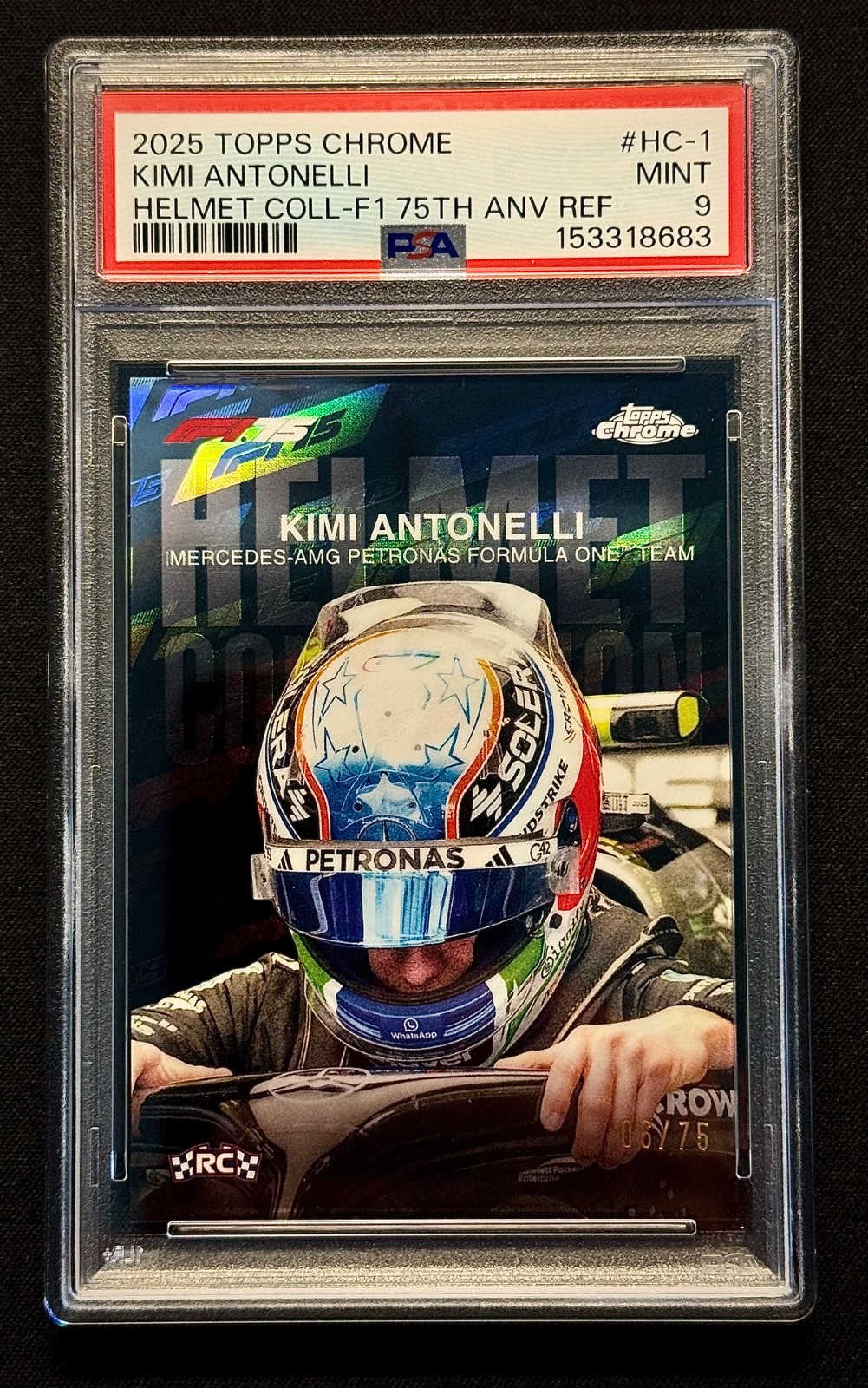 2025 Topps Chrome Formula 1 Kimi Antonelli Helmet #HC-1 F1 75TH ANV /75 (RC) 🔥