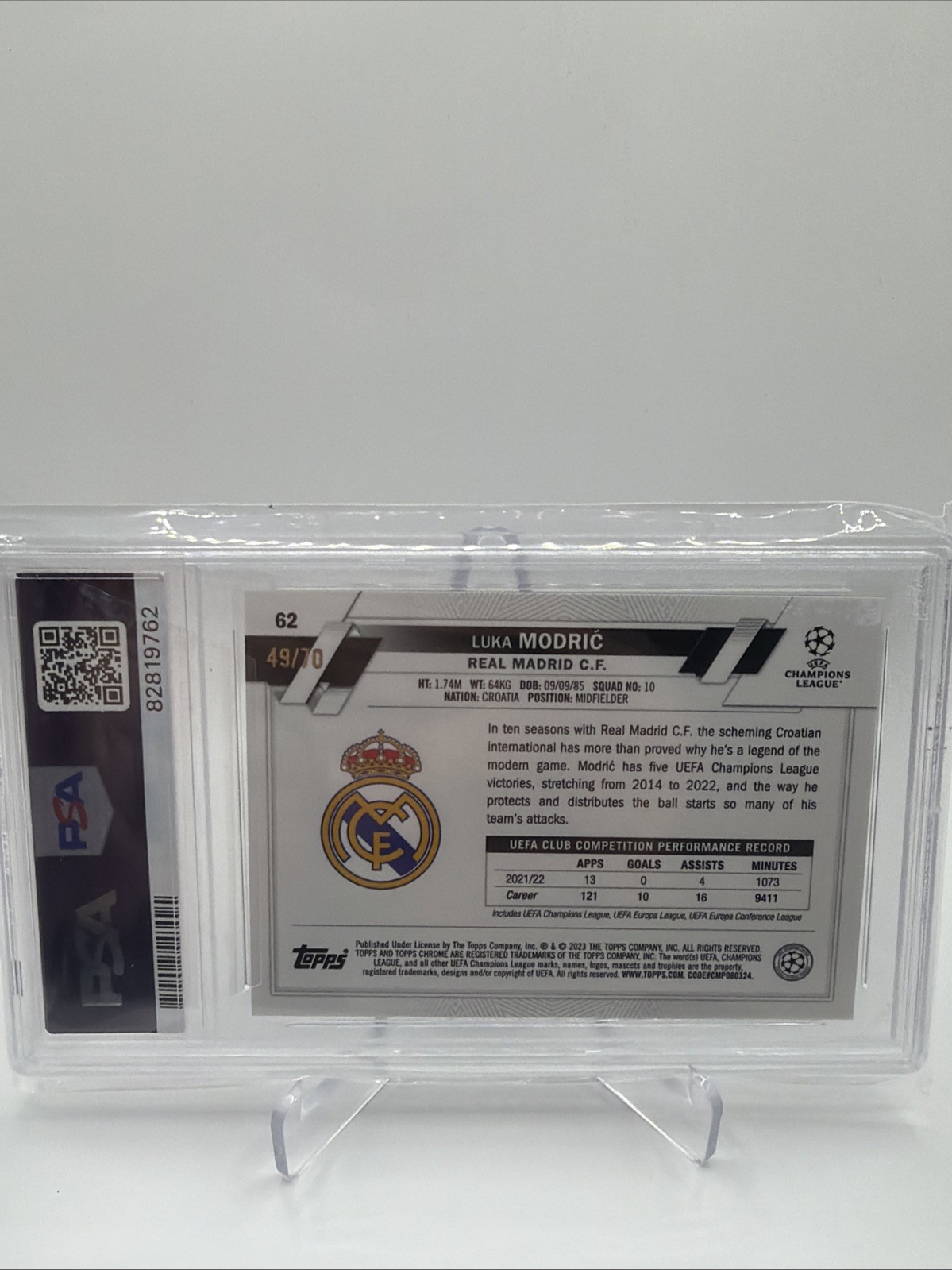 2022-23 TOPPS Chrome Sapphire Luka Modric PSA 10 Green /70