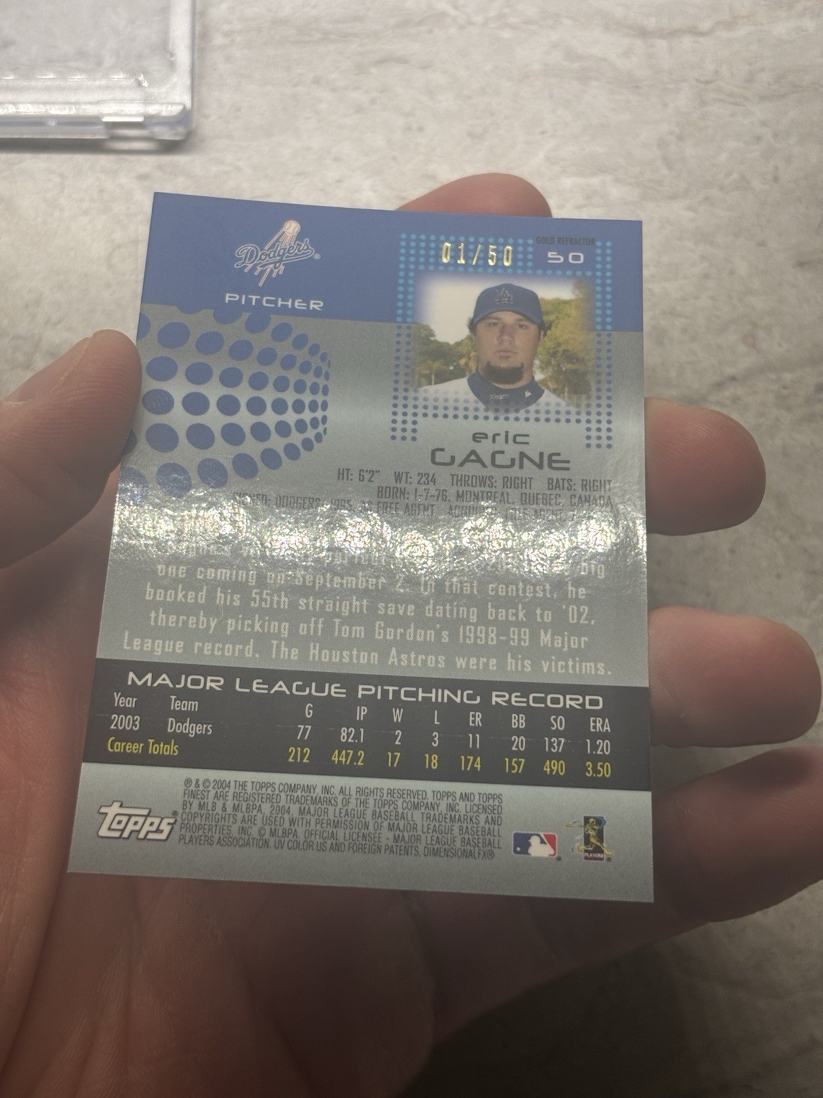 2004 Topps Finest 1/1 1/50 TRUE GOLD REFRACTOR First In Print RARE ERIC GAGNE