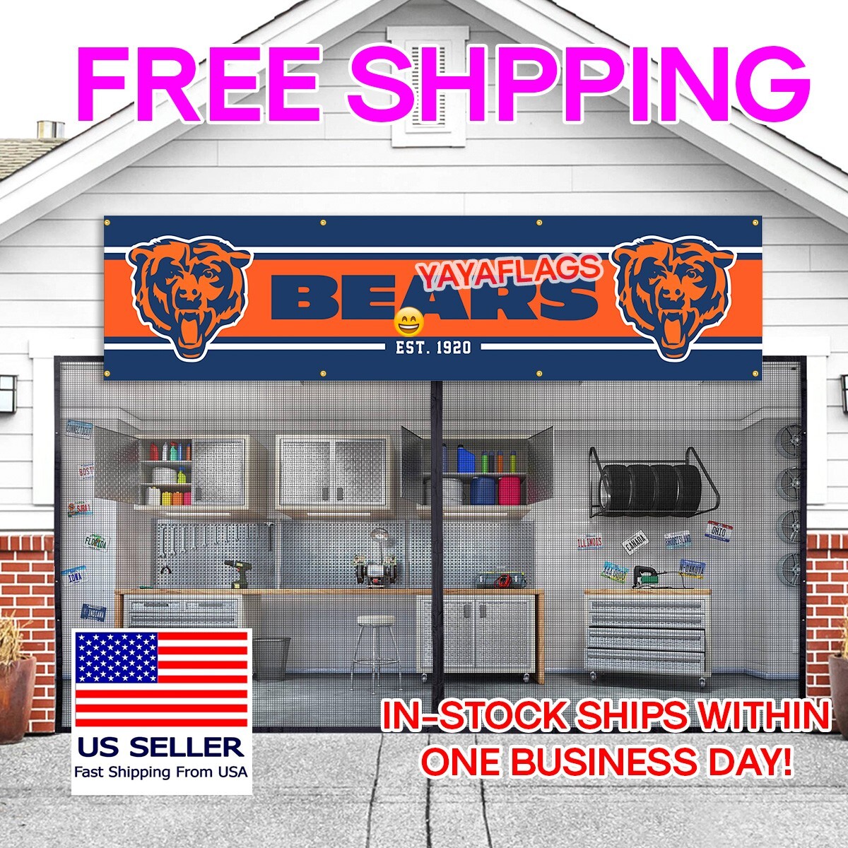 Chicago Bears Flag 2×8 FT Banner NFL Da Bears C FAST FREE Shipping US SELLER