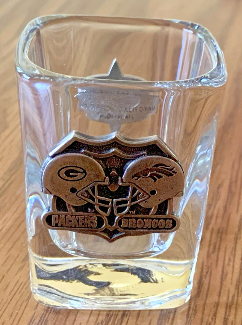 Green Bay Packers vs. Denver Broncos Super Bowl XXXII Clear Shot Glass w/Metal