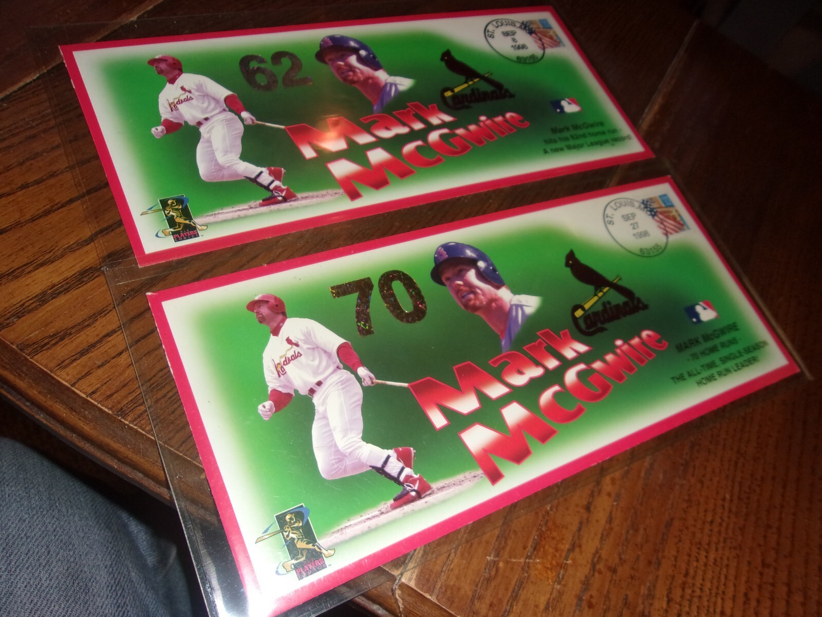 (2) 1998 MARK McGWIRE 62 & 70 HOME RUN POSTAL COVER ENVELOPES 9/8/1998 CARDINALS