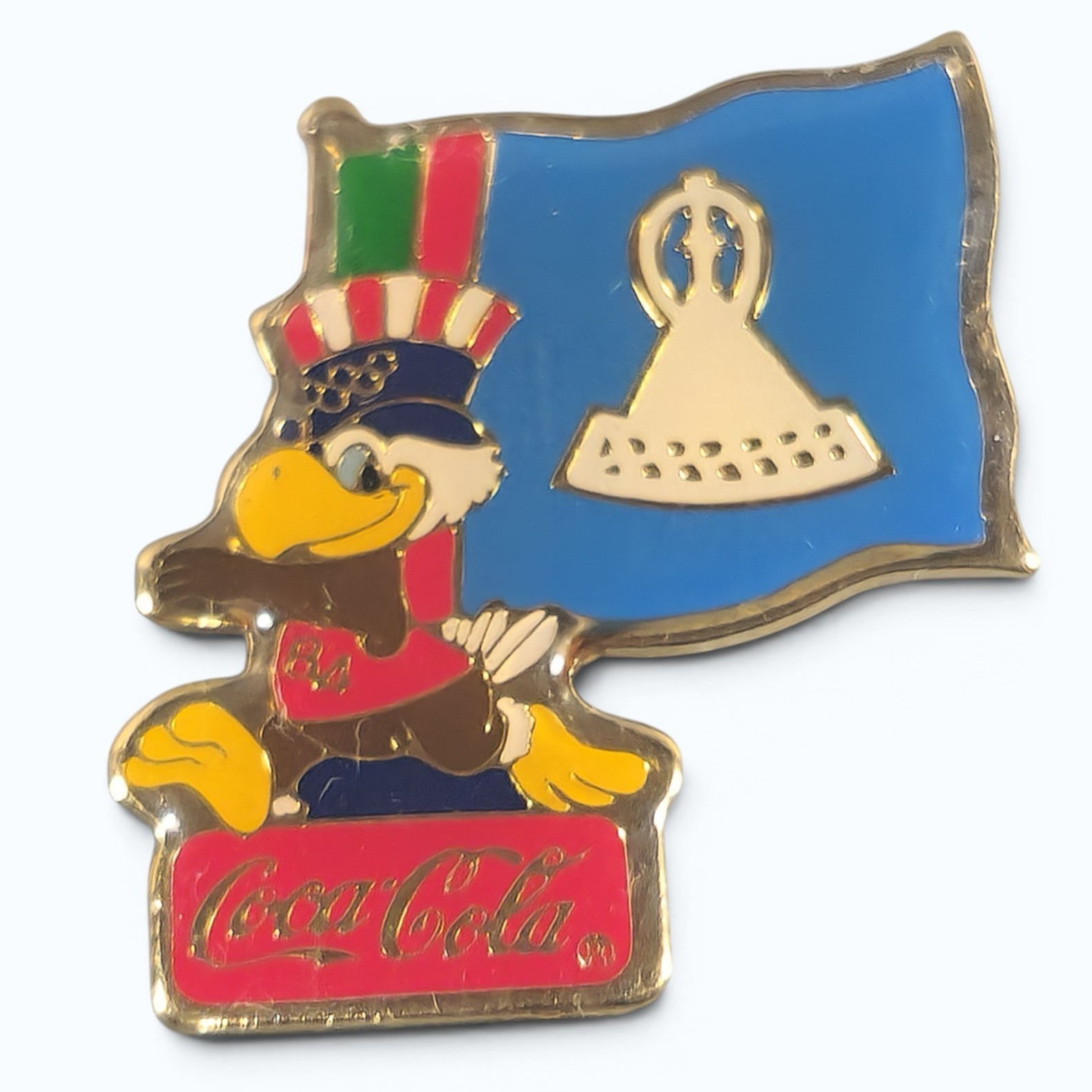 Los Angeles California LA Summer Olympics Team Lesotho Flag Eagle Coca Cola Pin