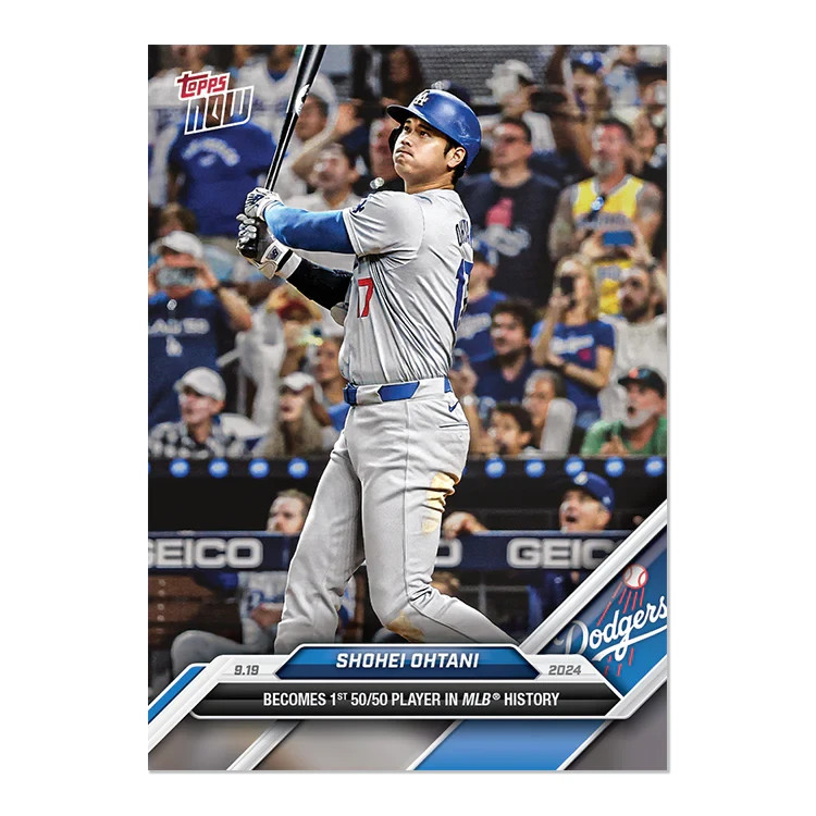 SHOHEI OHTANI BECOMES 1st 50/50 PLAYER IN MLB HISTORY TOPPS NOW DODGERS CARD 722