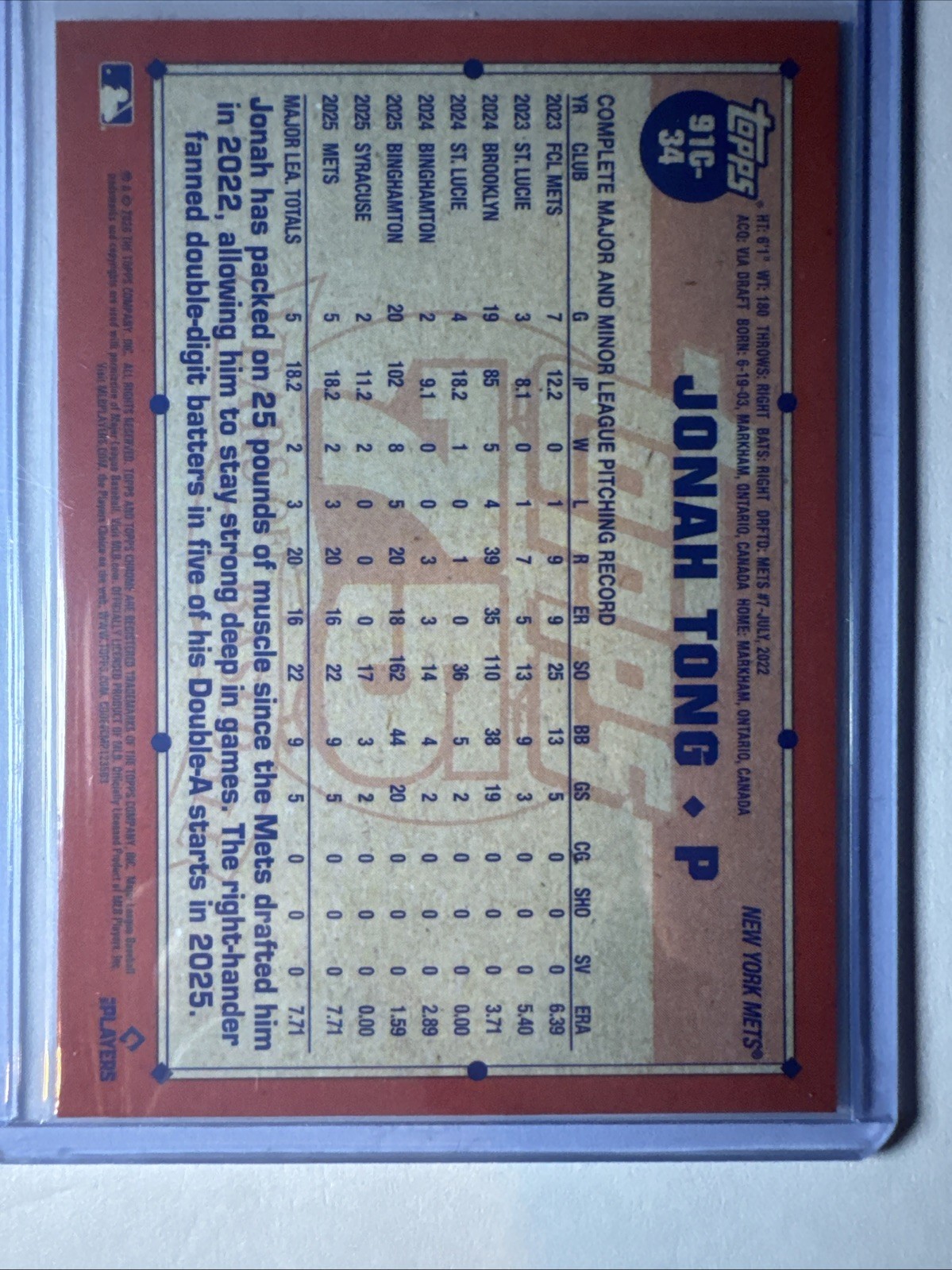 2026 Topps Series 1 Jonah Tong RC 1991 Topps Chrome Silver Pack Mojo #91C-34