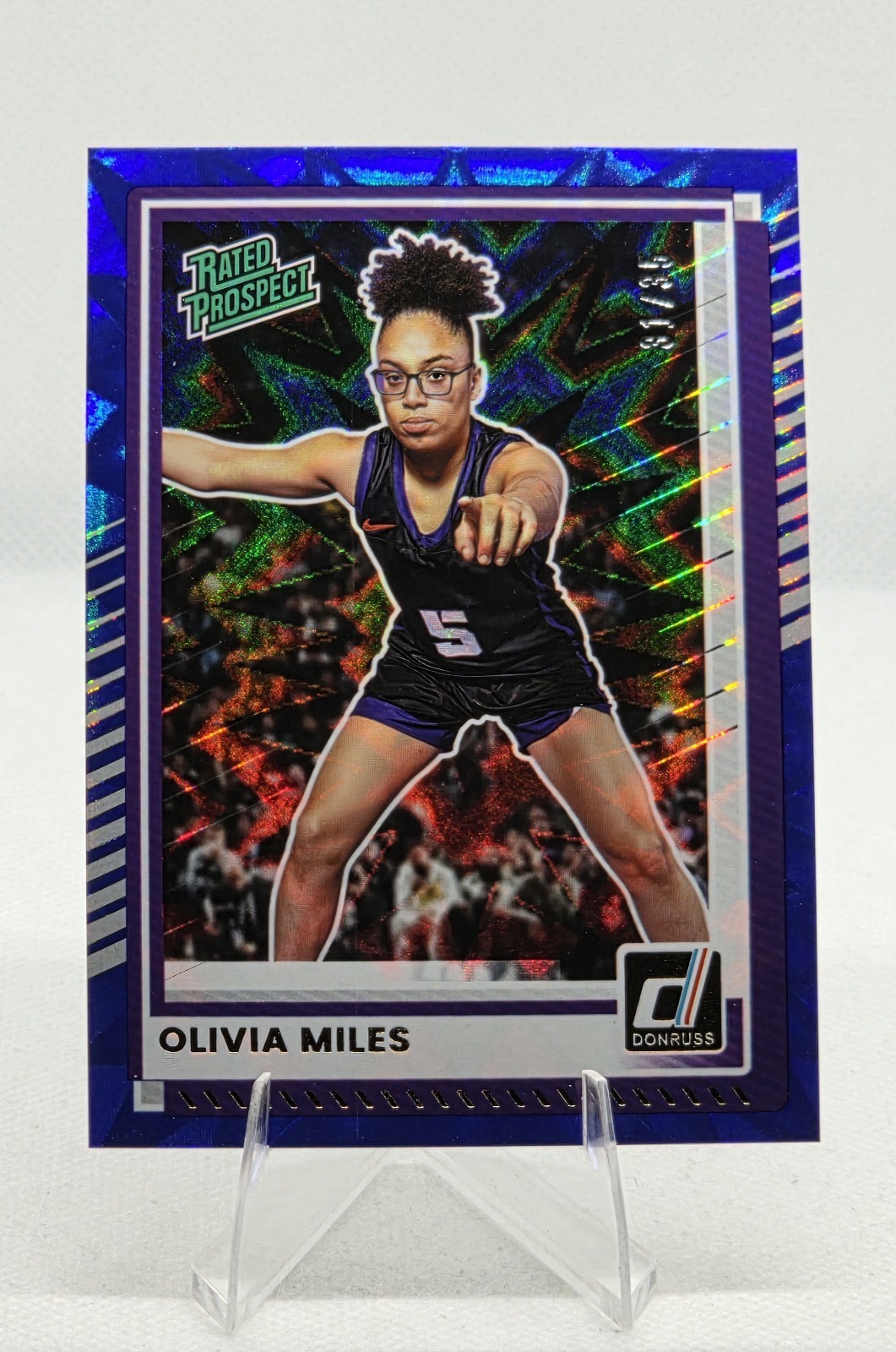 Olivia Miles #d 31/35 – 2025-26 Panini Donruss Blue Explosion Rated Prospect #89