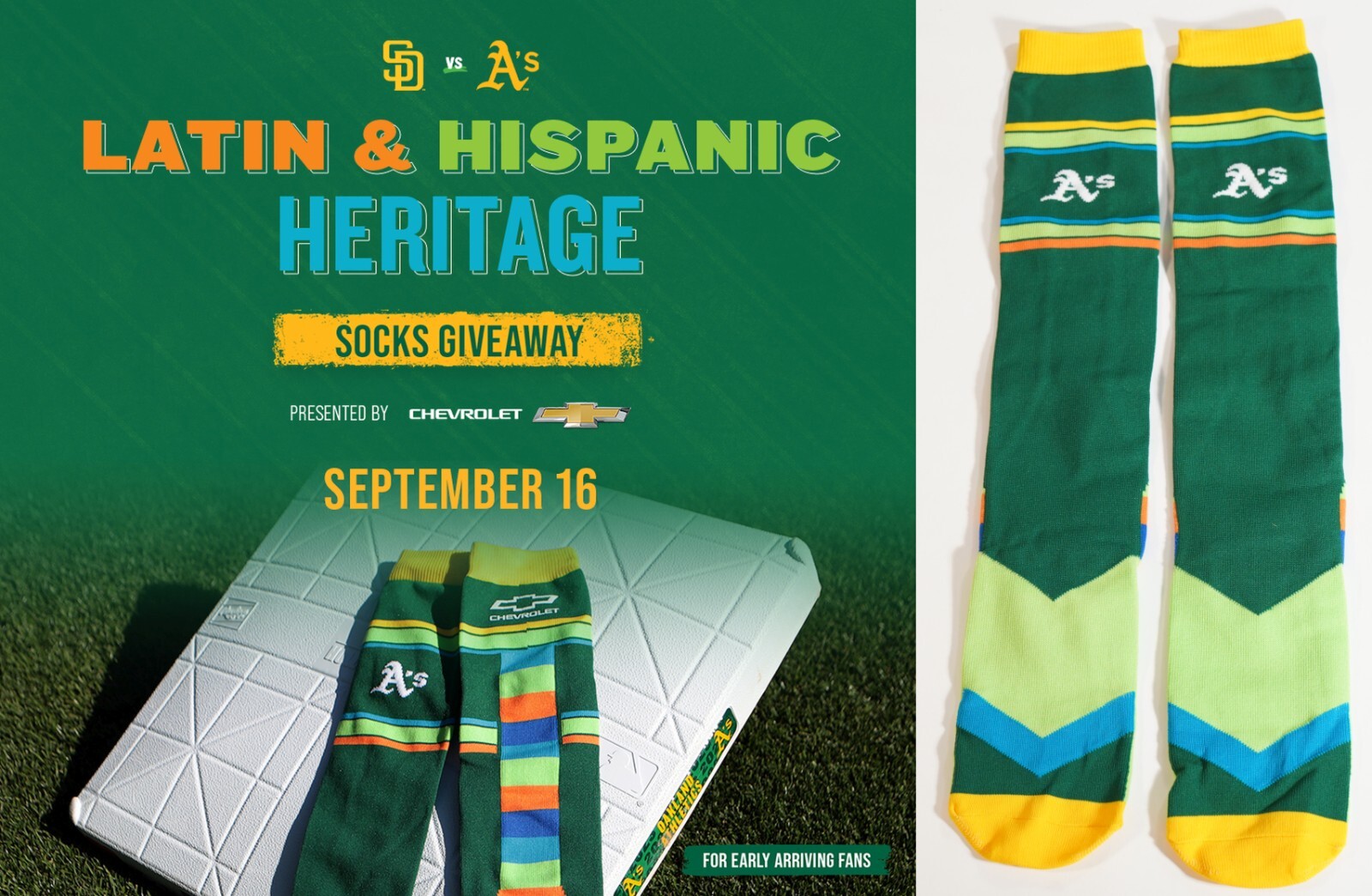 Oakland A’s Tall Knee High Socks Latin & Hispanic Heritage Night SGA 9/16/23 MLB