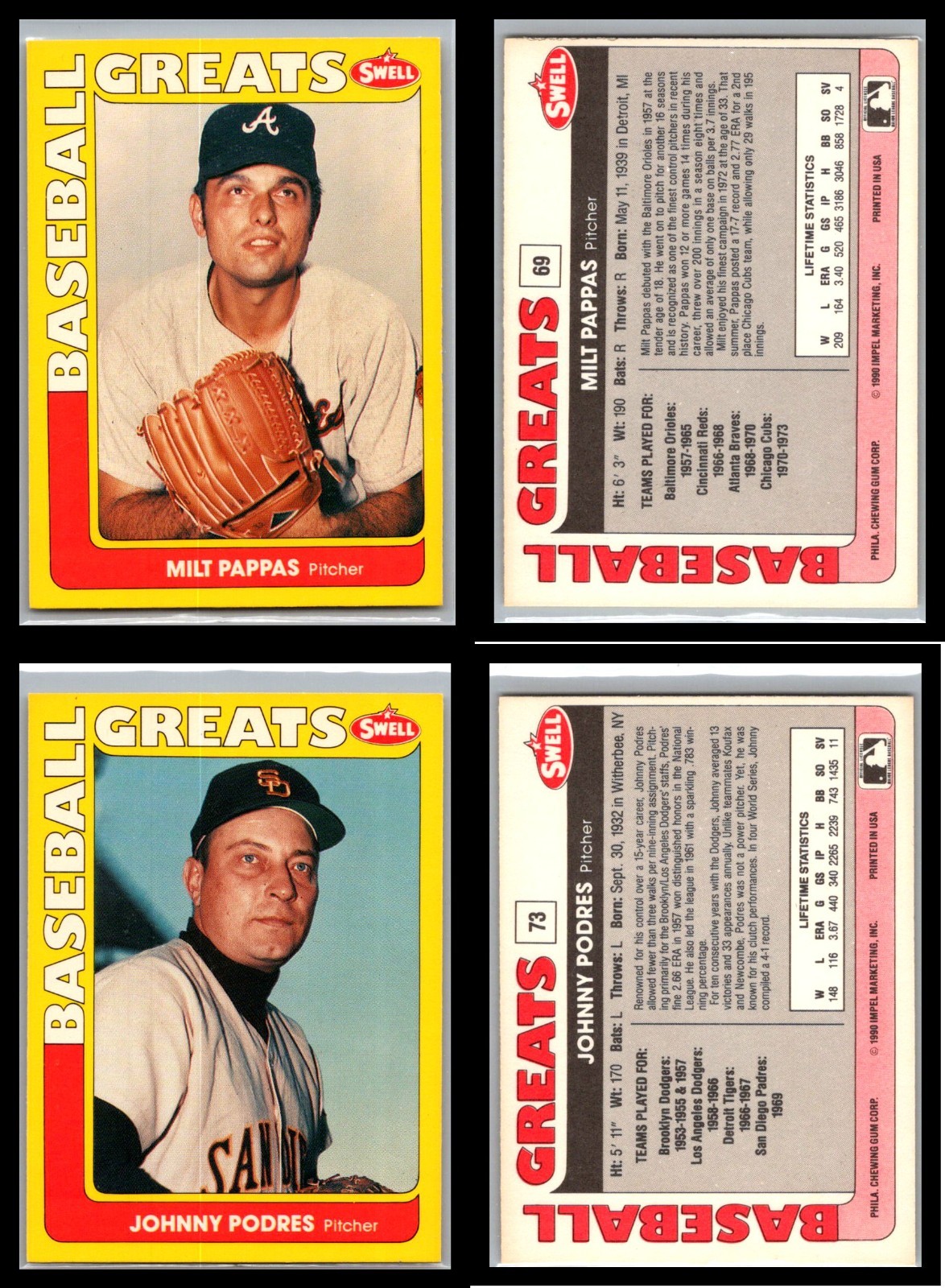 1991 SWELL Baseball Greats – Lot of 20 Cards