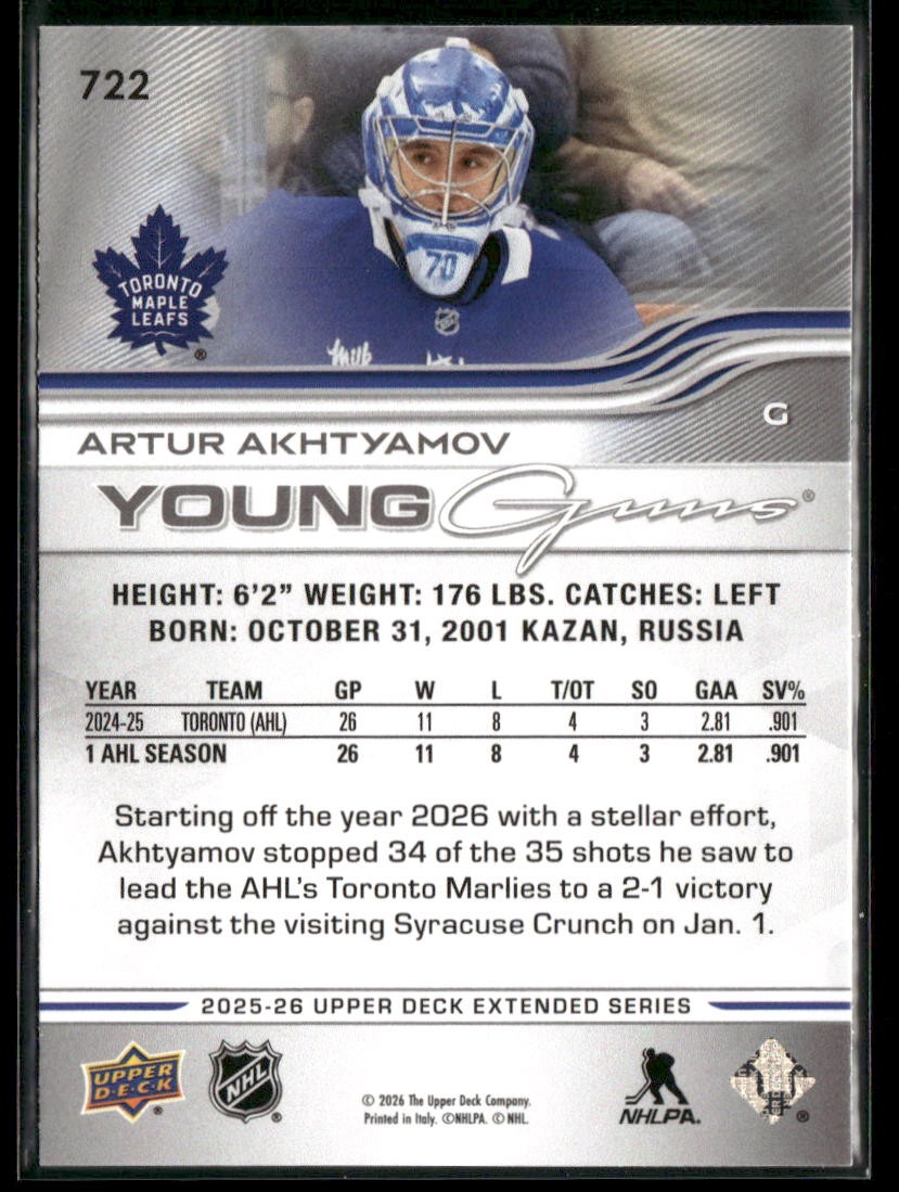 Artur Akhtyamov 2025-26 Upper Deck Hockey Young Guns #722 RC