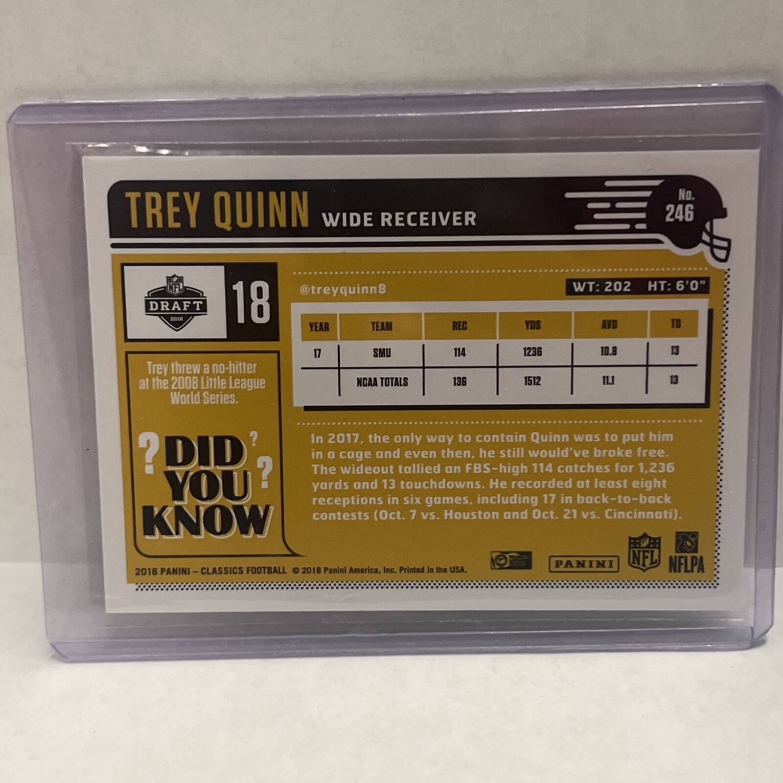2018 Classics Timeless Tributes Gold Rookie #246 Trey Quinn -/99