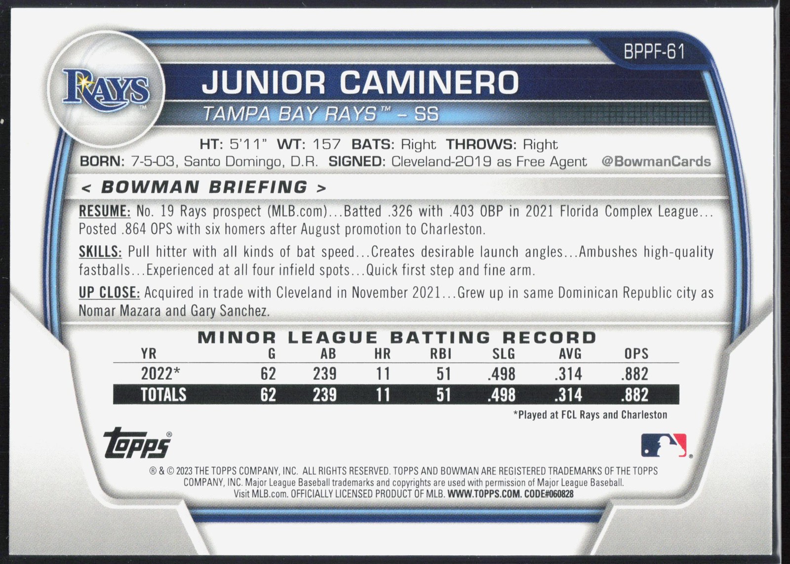 2023 Bowman 1st Edition #BPPF-61 Junior Caminero