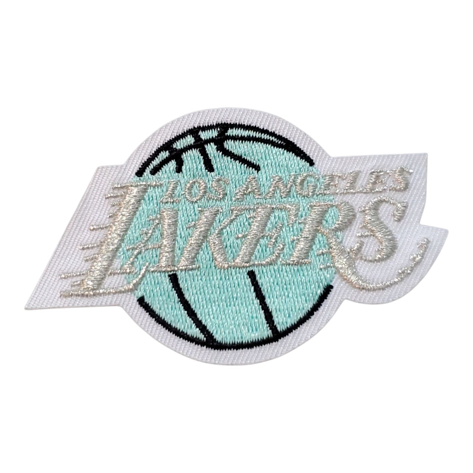 LA Lakers Patch. Teal And Silver. Embroidered. Iron On Backing. 3″x2″