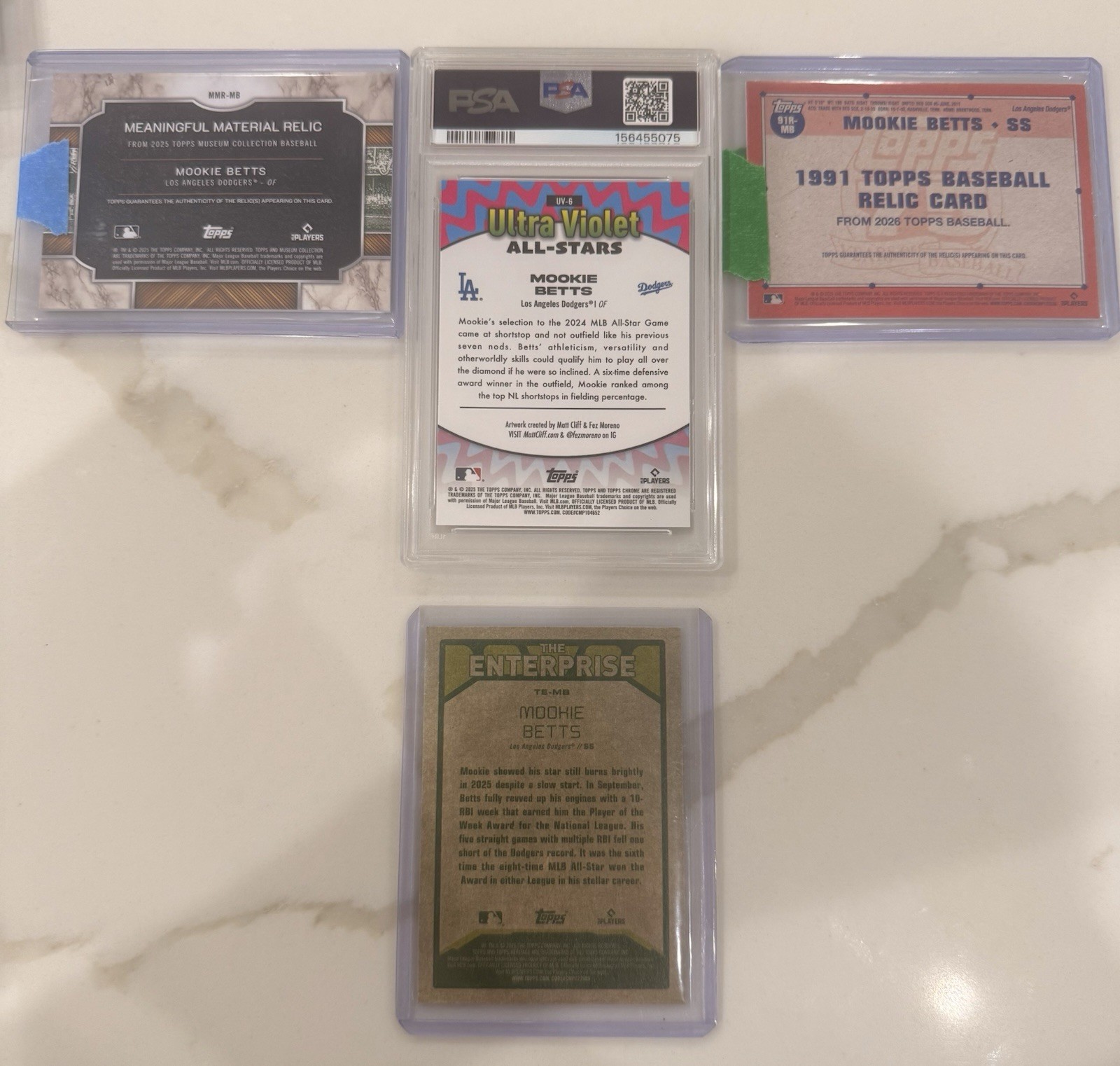 2025 Topps Mookie Betts Ultra Violet PSA9 Lot (5) 2 Patch One /99 Boxloader +