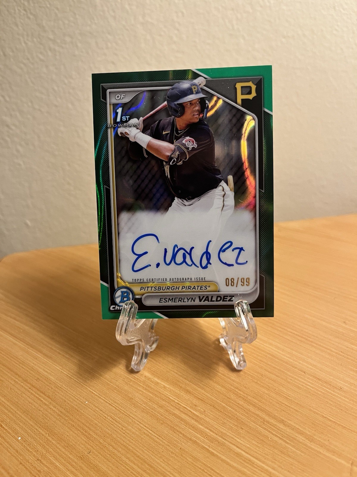 2024 Bowman Chrome Prospect Autographs Esmerlyn Valdez Green Lava Refractor 8/99
