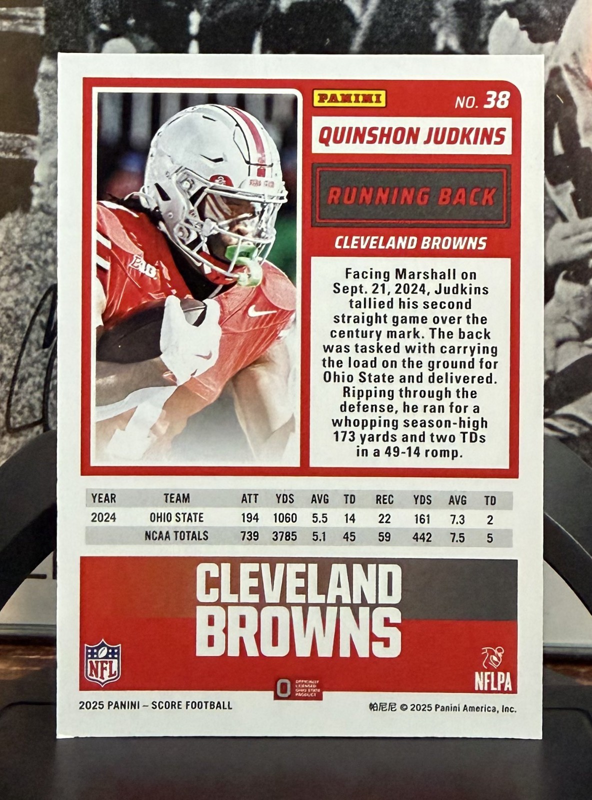 Quinshon Judkins – 2025 Panini Score Pink Ellipse – #38 (RC) – /399