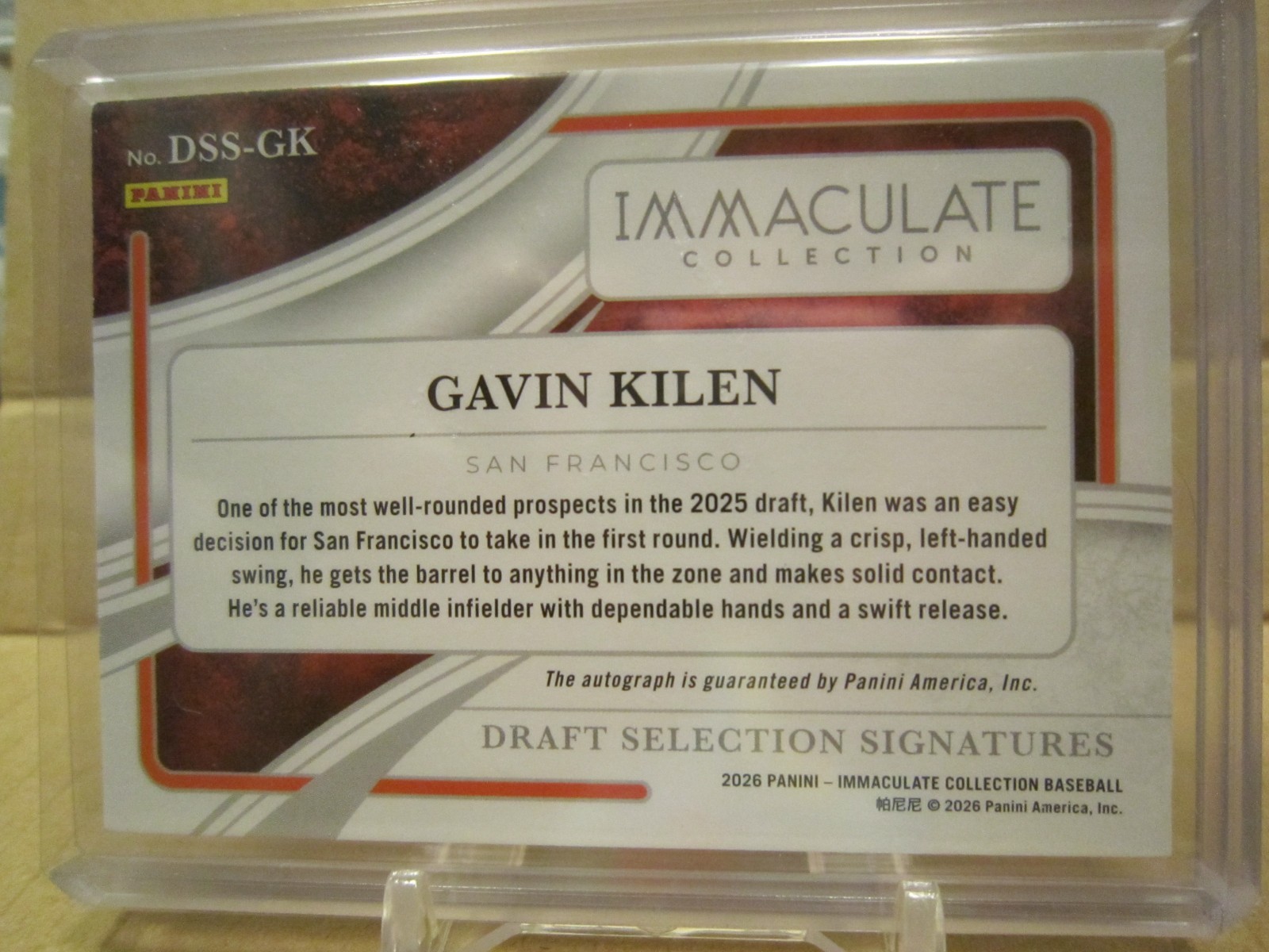 Gavin Kilen 2026 Panini Imm Coll “Draft Select Signatures” DSS-GK Red 53/75