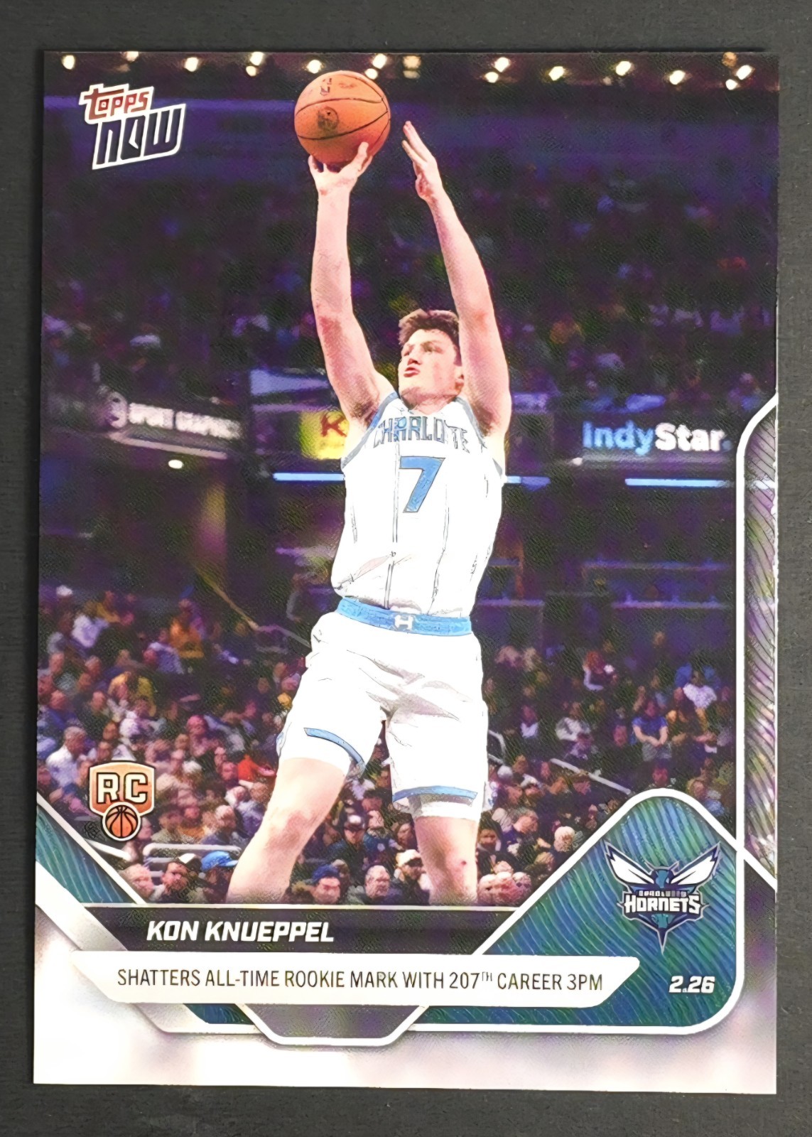 2025-2026 NBA TOPPS NOW #184 KON KNUEPPEL ROOKIE RECORD 3PM – Charolotte Hornets