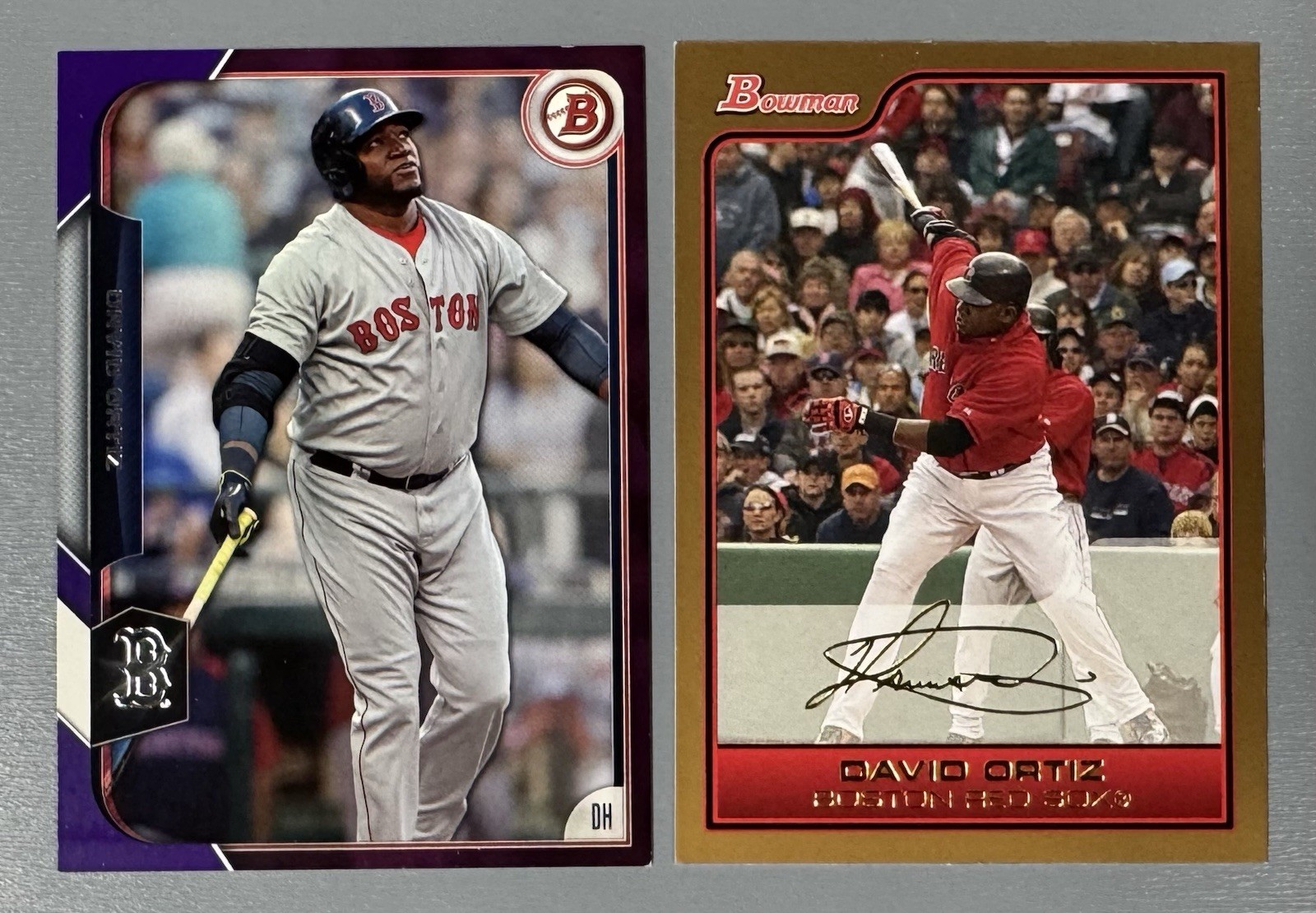 2 Bowman David Ortiz: 2015 Purple Parallel 084/250, 2006 Gold Parallel (read)