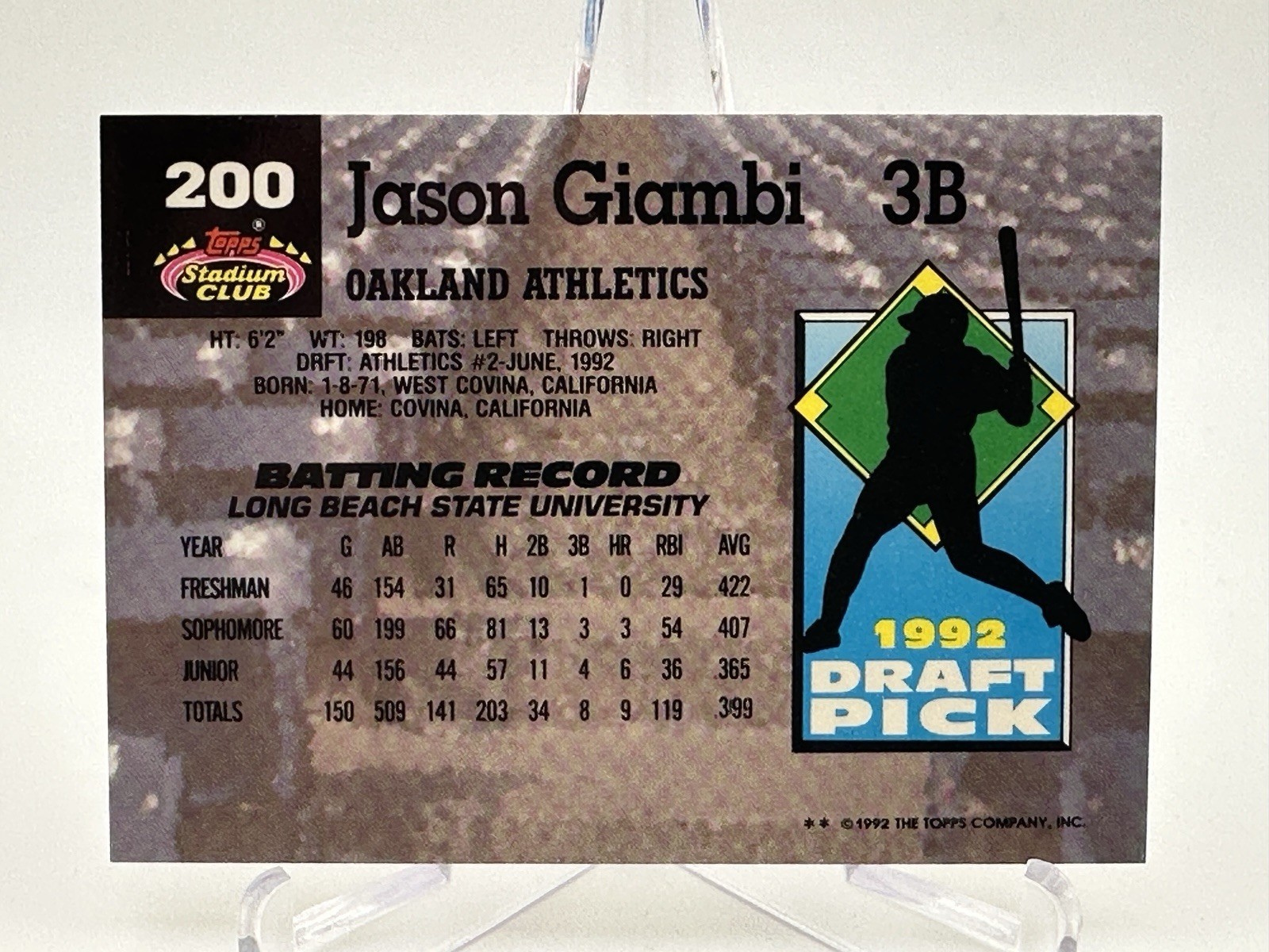 1993 Stadium Club Murphy Jason Giambi (RC) #200 Oakland Athletics