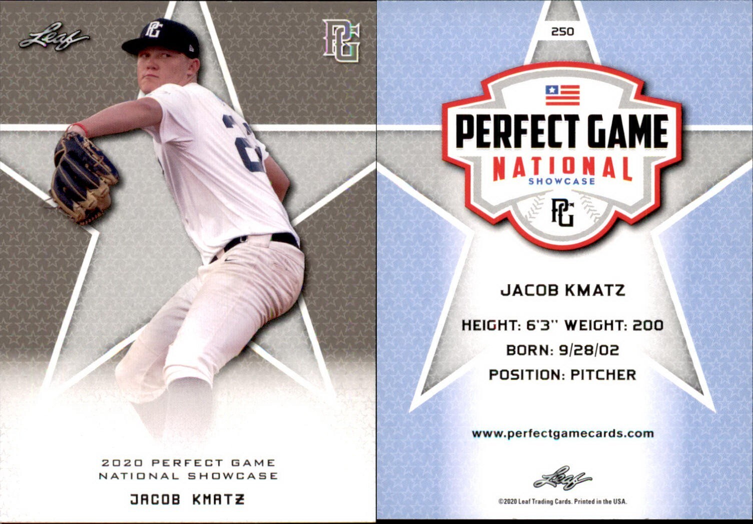 JACOB KMATZ 2020 LEAF PERFECT GAME NATIONAL SHOWCASE ROOKIE CARD #250