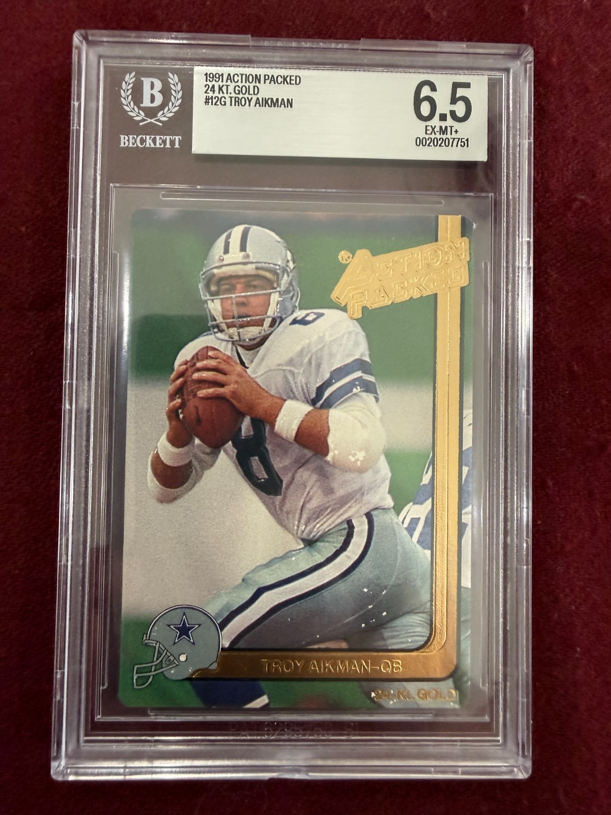Troy Aikman 1991 Action Packed 24Kt Gold BGS 6.5 EX-Mint+