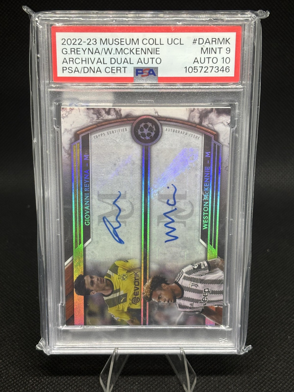 2022-23 Topps Museum Gio Reyna Weston McKennie Dual Autographs #/25 PSA 9