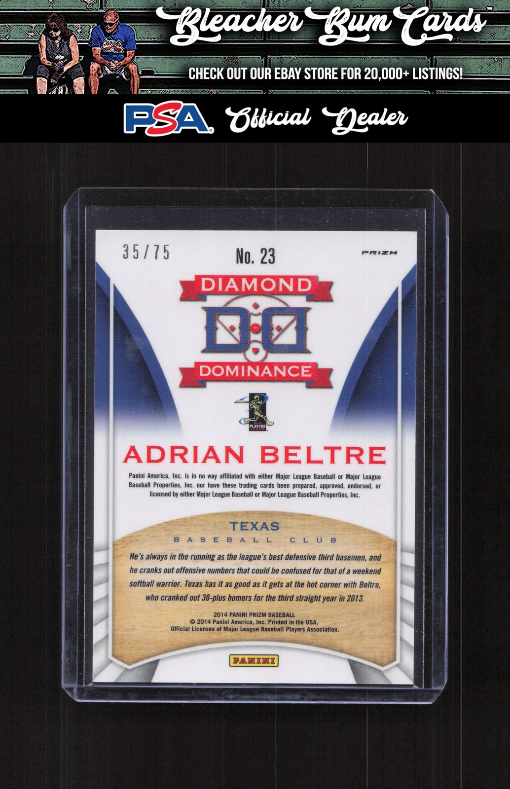 2014 Panini Prizm 23 Adrian Beltre Diamond Dominance Prizms Blue Mojo #/75