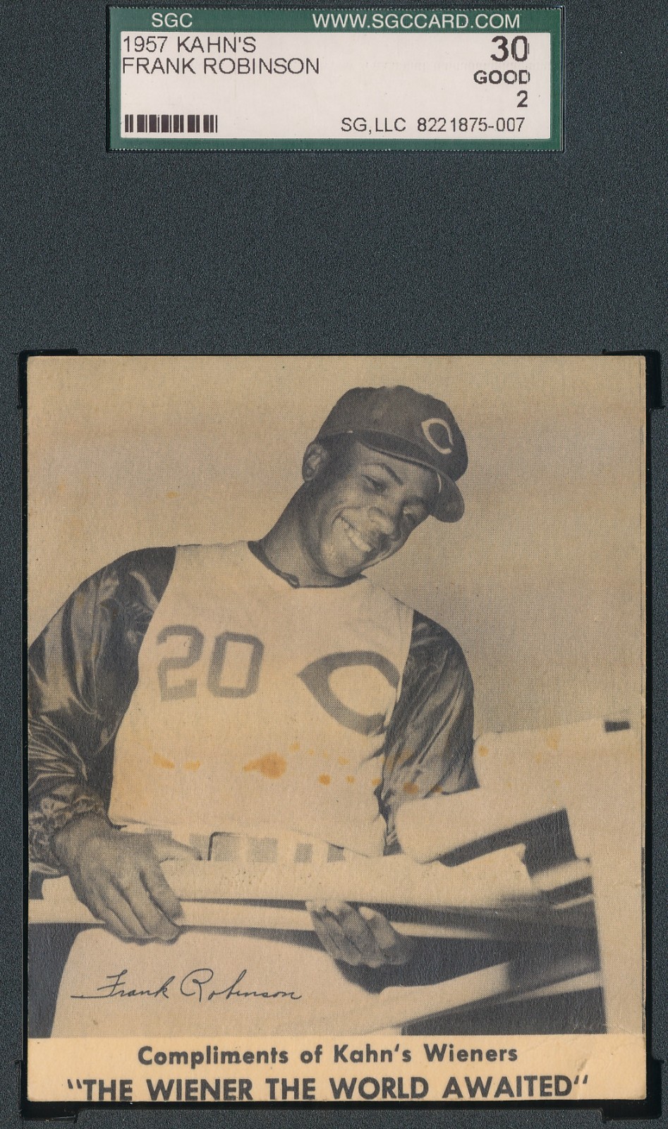 1957 Kahn’s Wieners Frank Robinson Cincinnati Reds SGC 2 Rookie READ