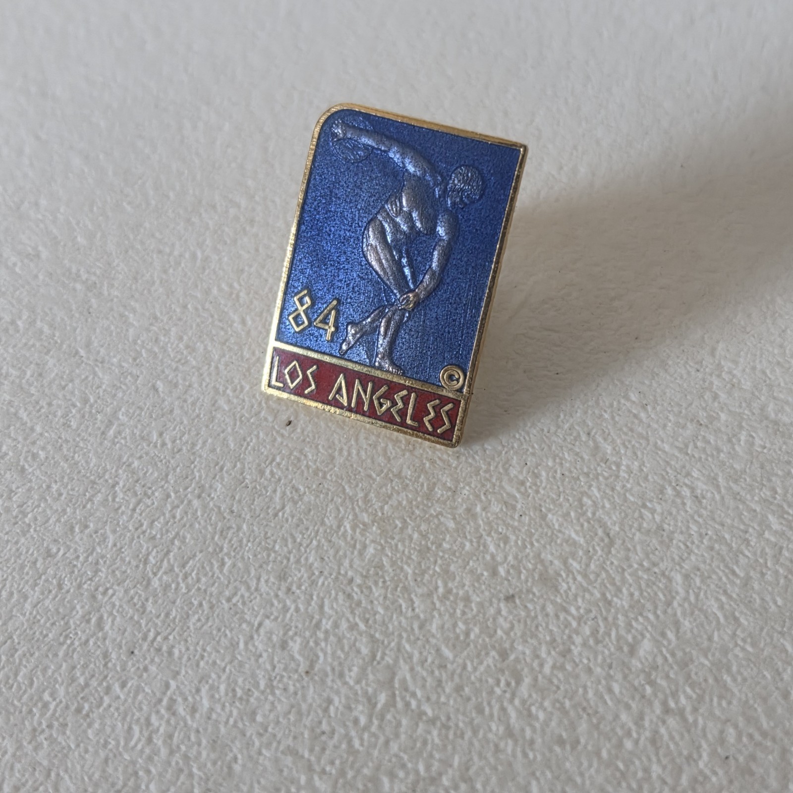 Vintage 1984 Los Angeles Olympic Pin LA City Govt Discus Blue Red