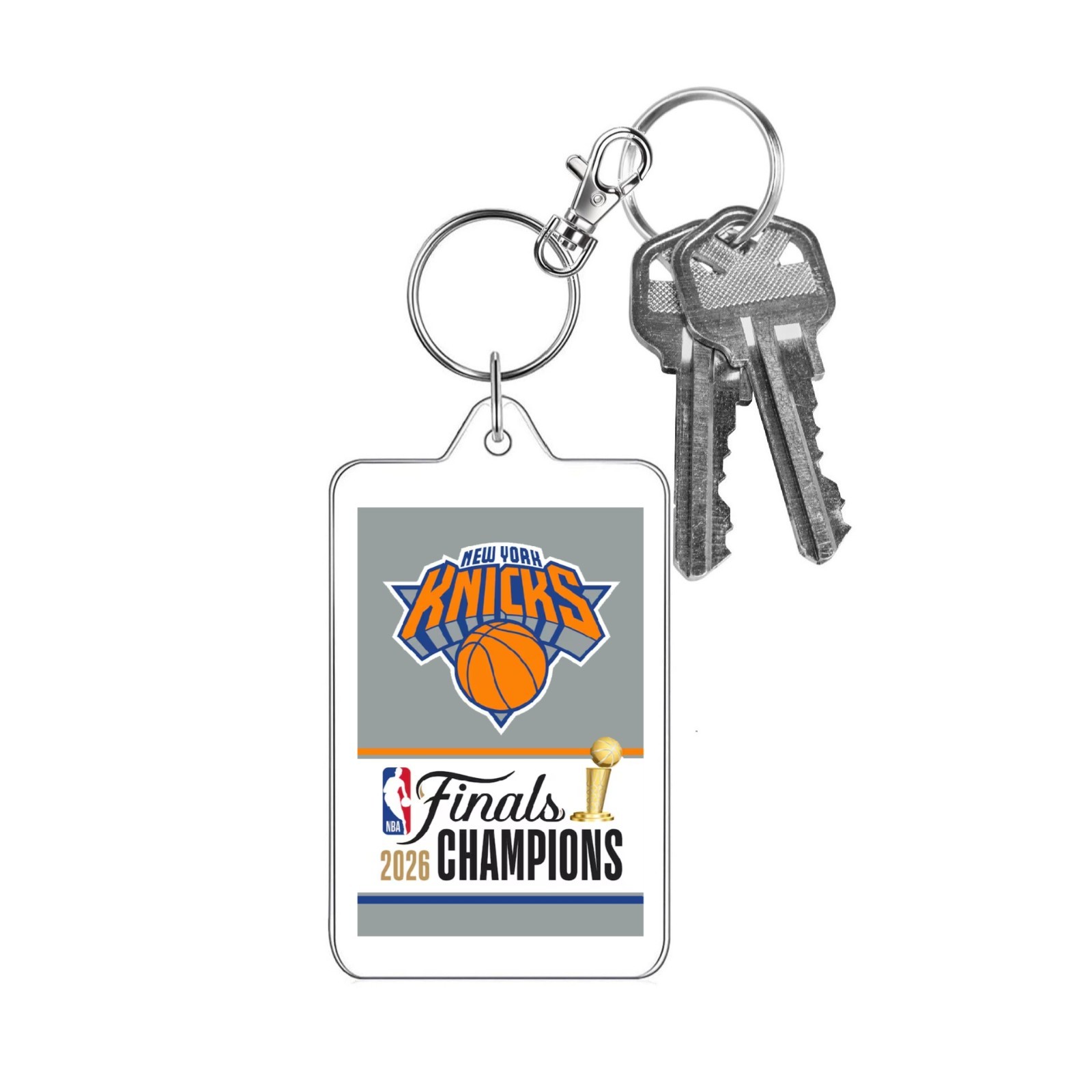 New York Knicks 2026 NBA Championship Keychain Dual HD Image Orange Blue Black