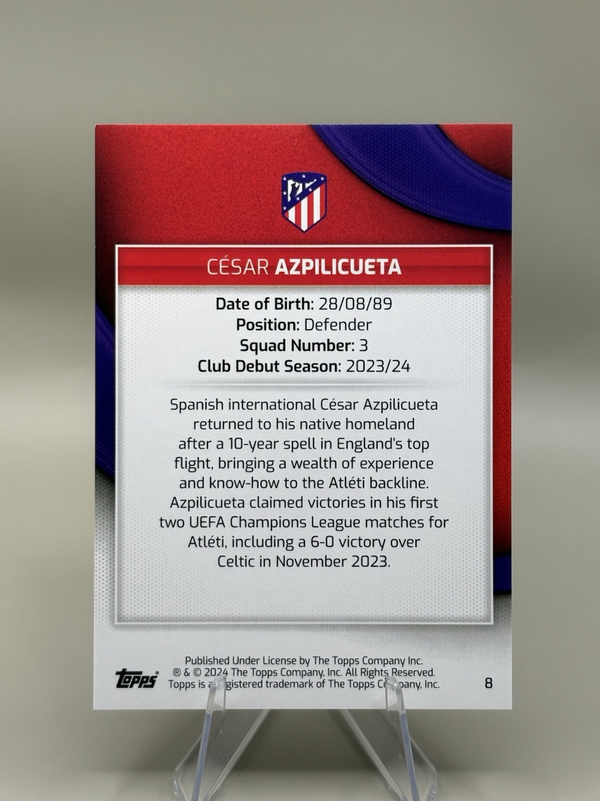 2024 Topps César Azpilicueta Rainbow Foil /15 #8 Atlético Madrid SSP