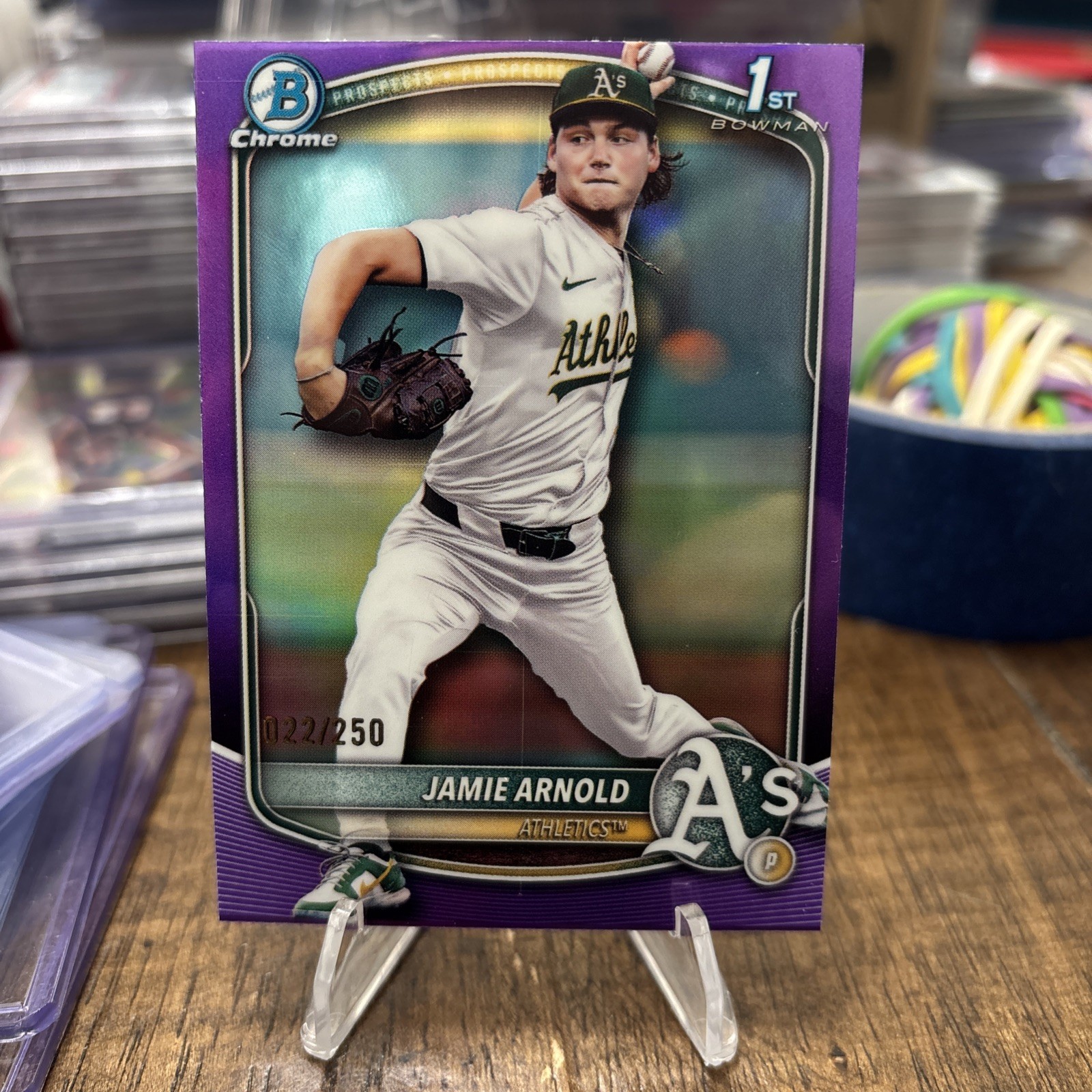 2025 Bowman Draft – Chrome Jamie Arnold #BDC-30 Purple Refractor /250 (RC)