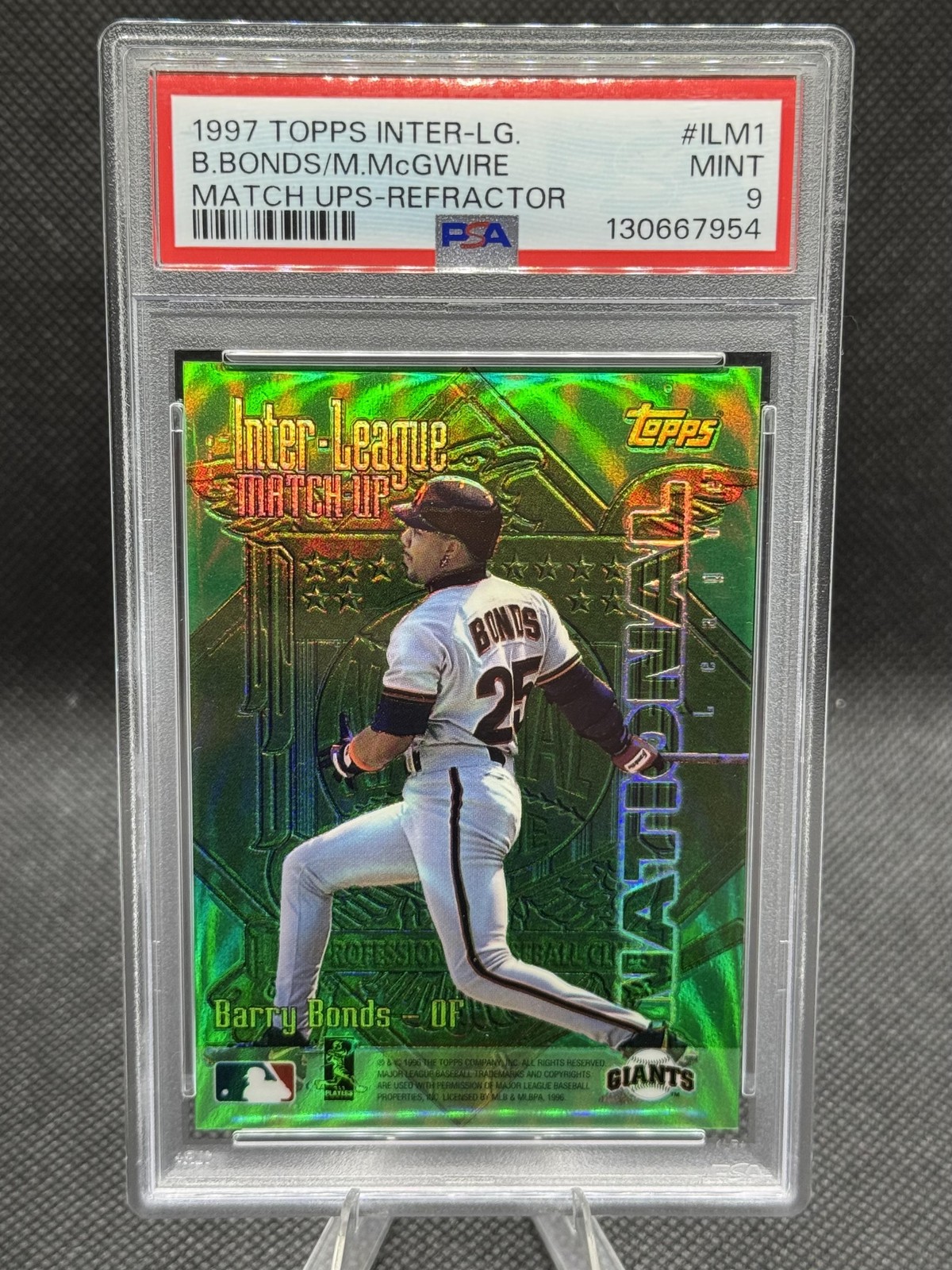 1997 Topps Inter-League Match-Ups Barry Bonds Mark Mcgwire ILM1 Refractor PSA 9