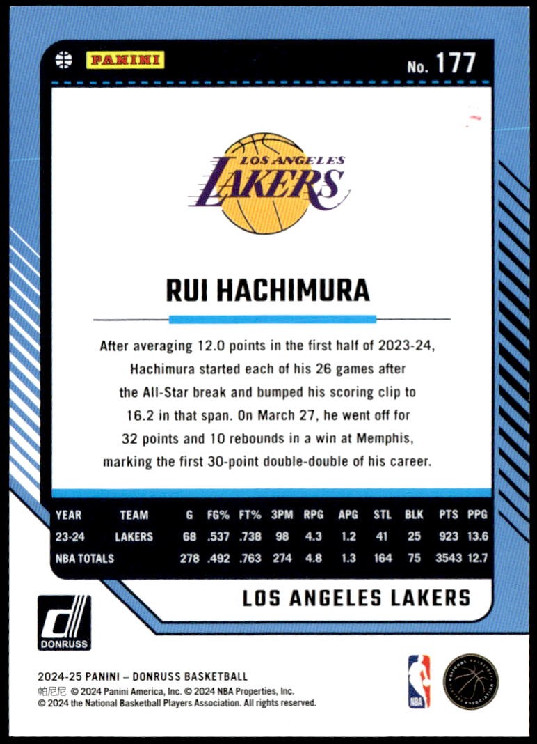 2024-25 Donruss #177 Rui Hachimura Choice Blue #/49 E1