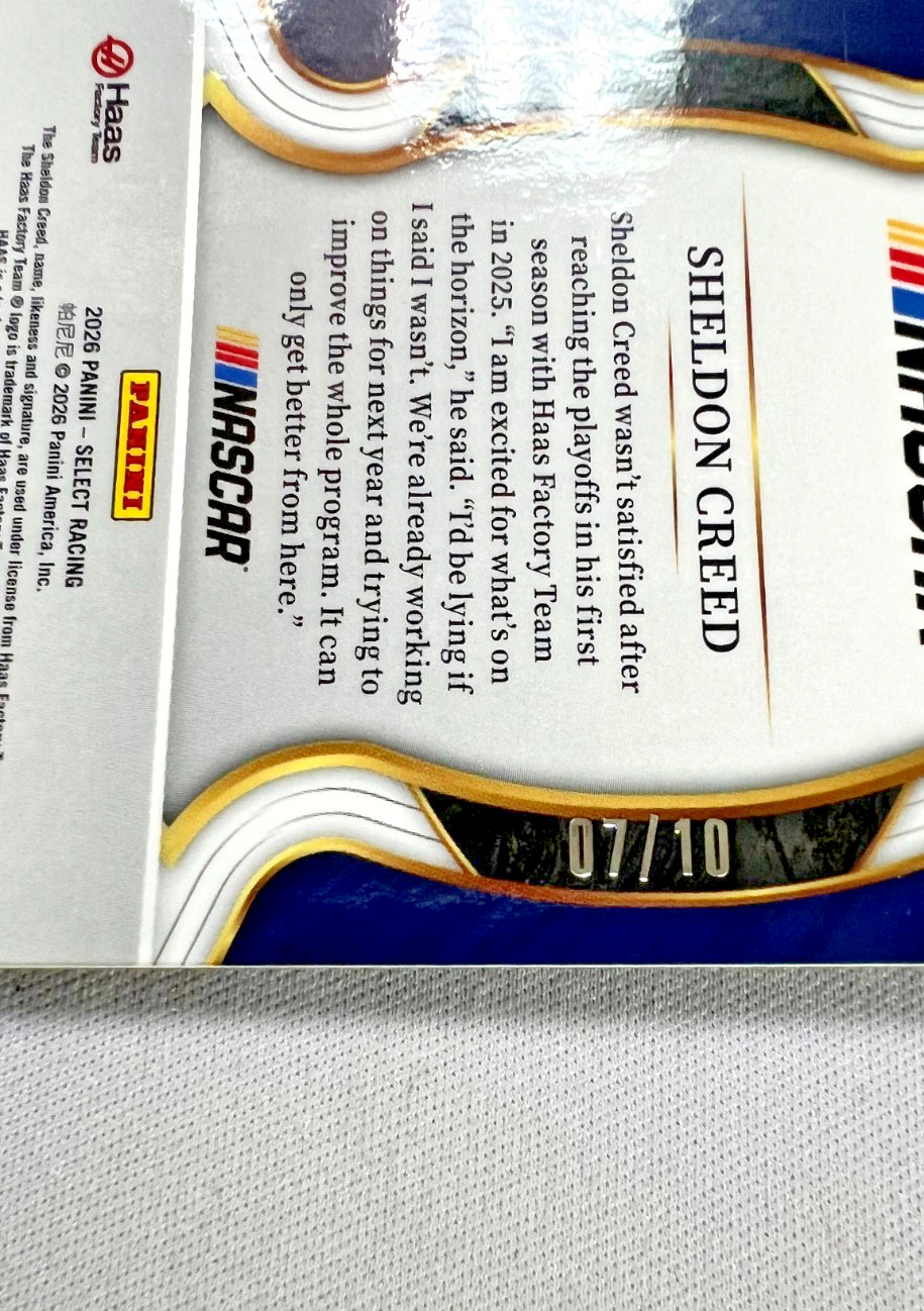 2026 Panini Select NASCAR Racing SHELDON CREED Grandstand Gold Parallel SP # /10