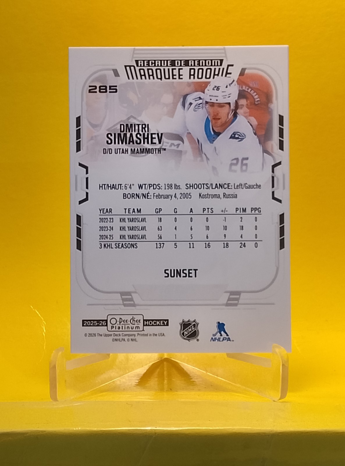 2025-25 O-Pee-Chee Platinum Dmitri Simashev Marquee Rookie #285 SUNSET Mammoth