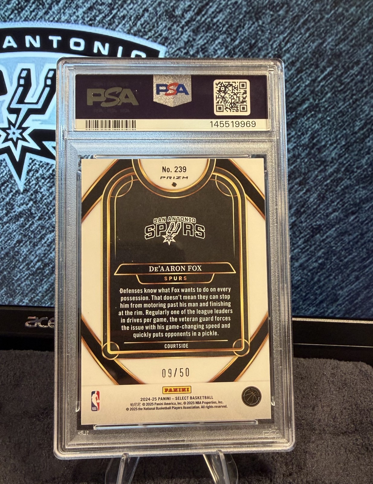 De’Aaron Fox 2024-25 Panini Select #239 Courtside Green Wave /50 PSA 10 Spurs