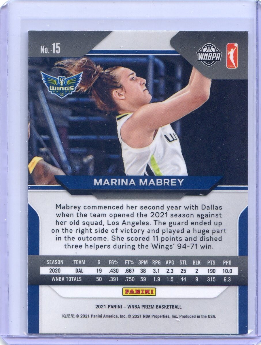 2021 Panini Prizm WNBA NO. 15 Marina Mabrey – Dallas Wings Rookie RC