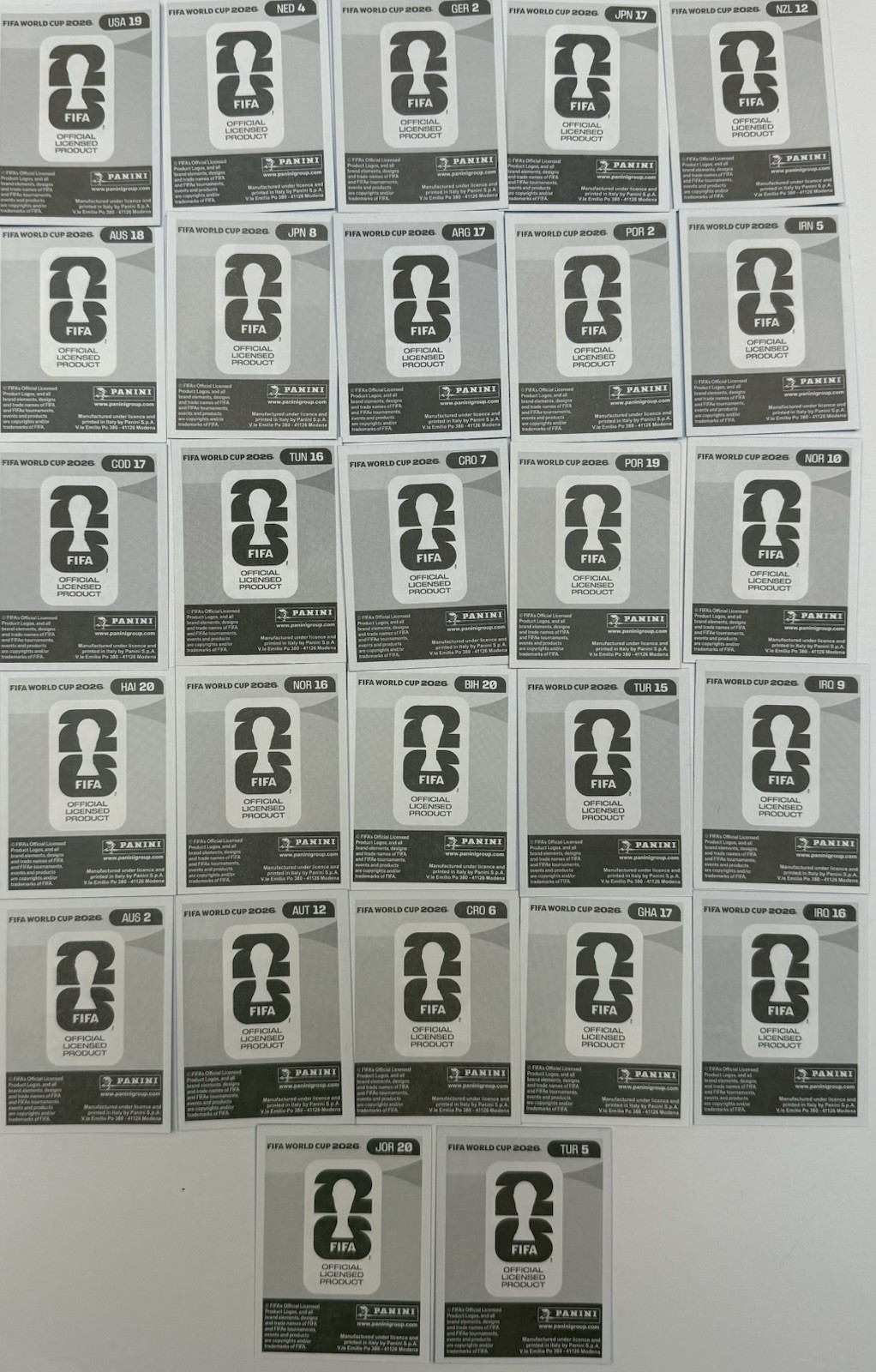 2026 Panini World Cup Blue/Red/Purple Parallel Lot Of 27 include MESSI stickers.