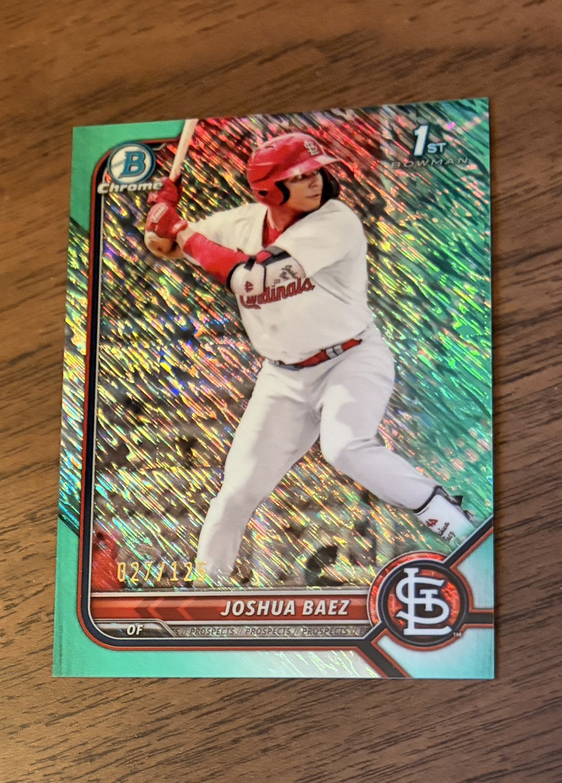 2022 Bowman 1st Chrome Joshua Baez Aqua Shim Refractor /125 RC CARDINALS POP 125