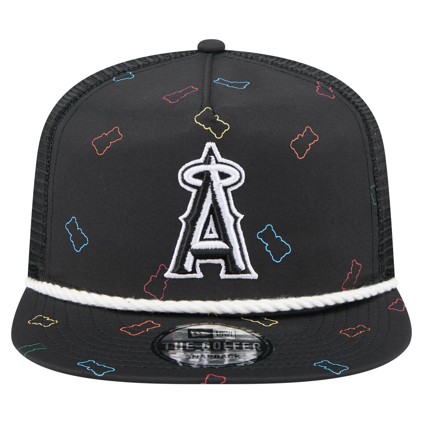 Men’s New Era Black Los Angeles Angels Gummy Golfer Trucker Adjustable Hat