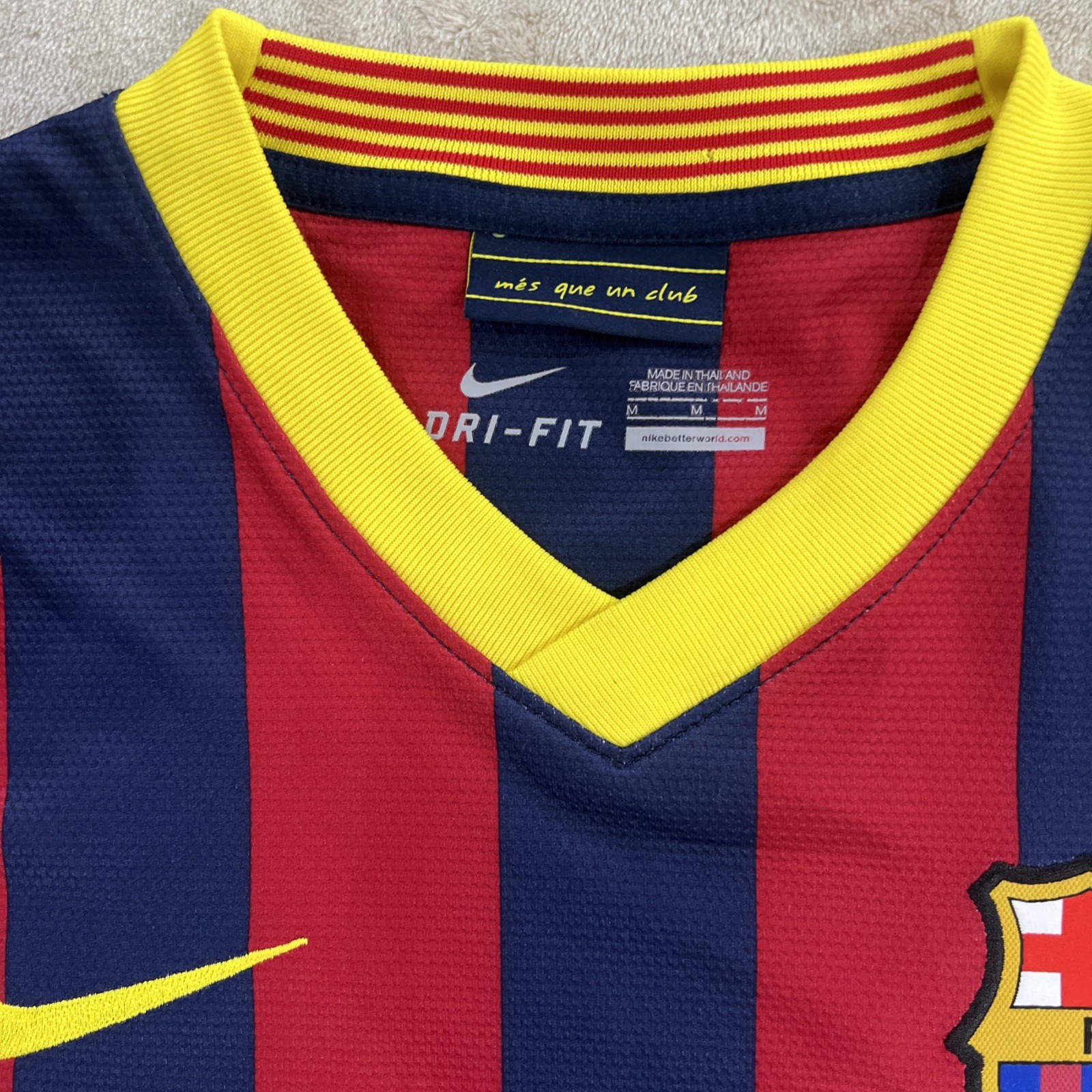 Nike FC Barcelona 2013-14 Home Jersey Men’s Medium M Dri- Fit Qatar Airways