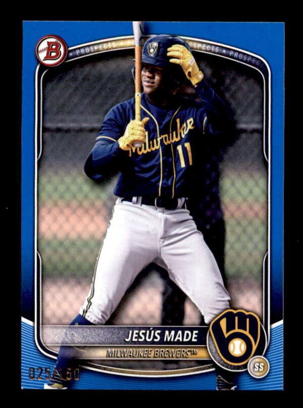 JESUS MADE 2025 BOWMAN DRAFT #BD-196 BLUE ROOKIE CARD RC #025/150 BG1658