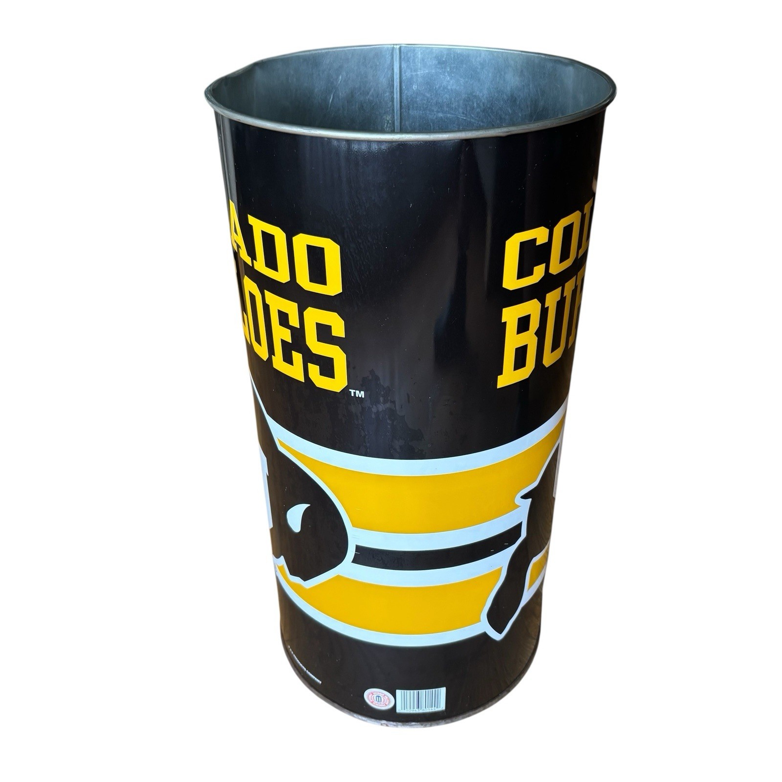 RARE Vintage 1980s Colorado Buffaloes Metal Garbage Trash Can 19.5″ tall HTF