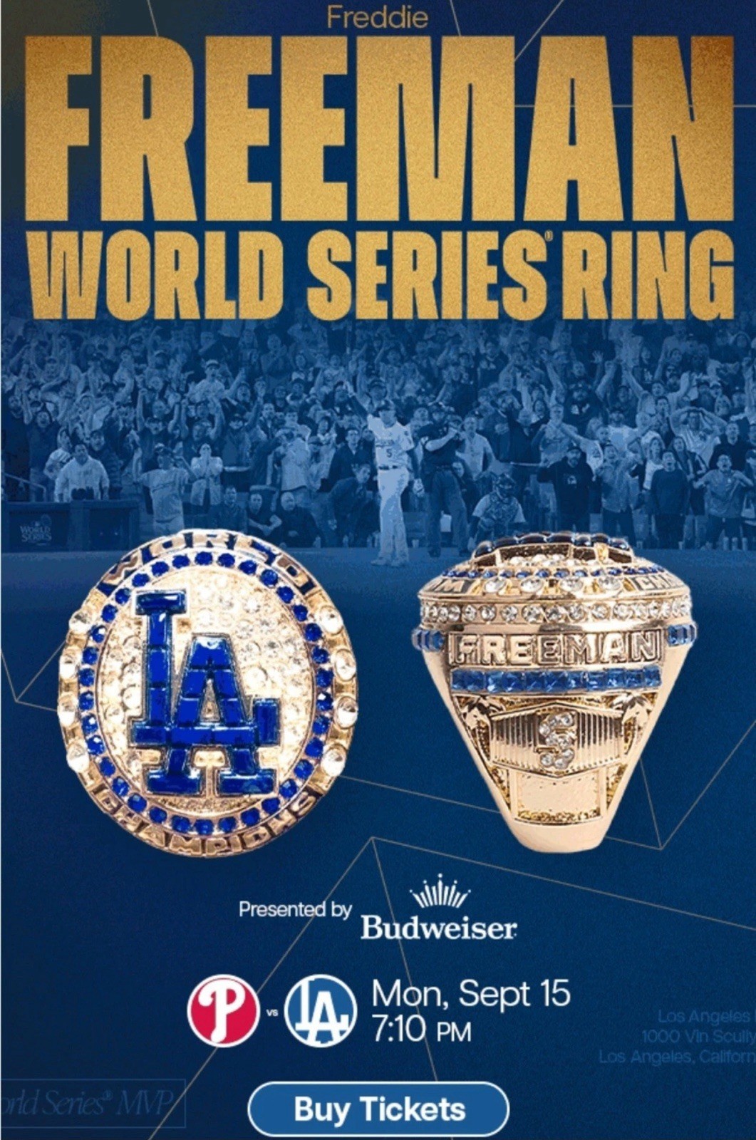 Freddie Freeman 2024 World Series Player Ring 2025 Dodgers SGA 9/15 Presale